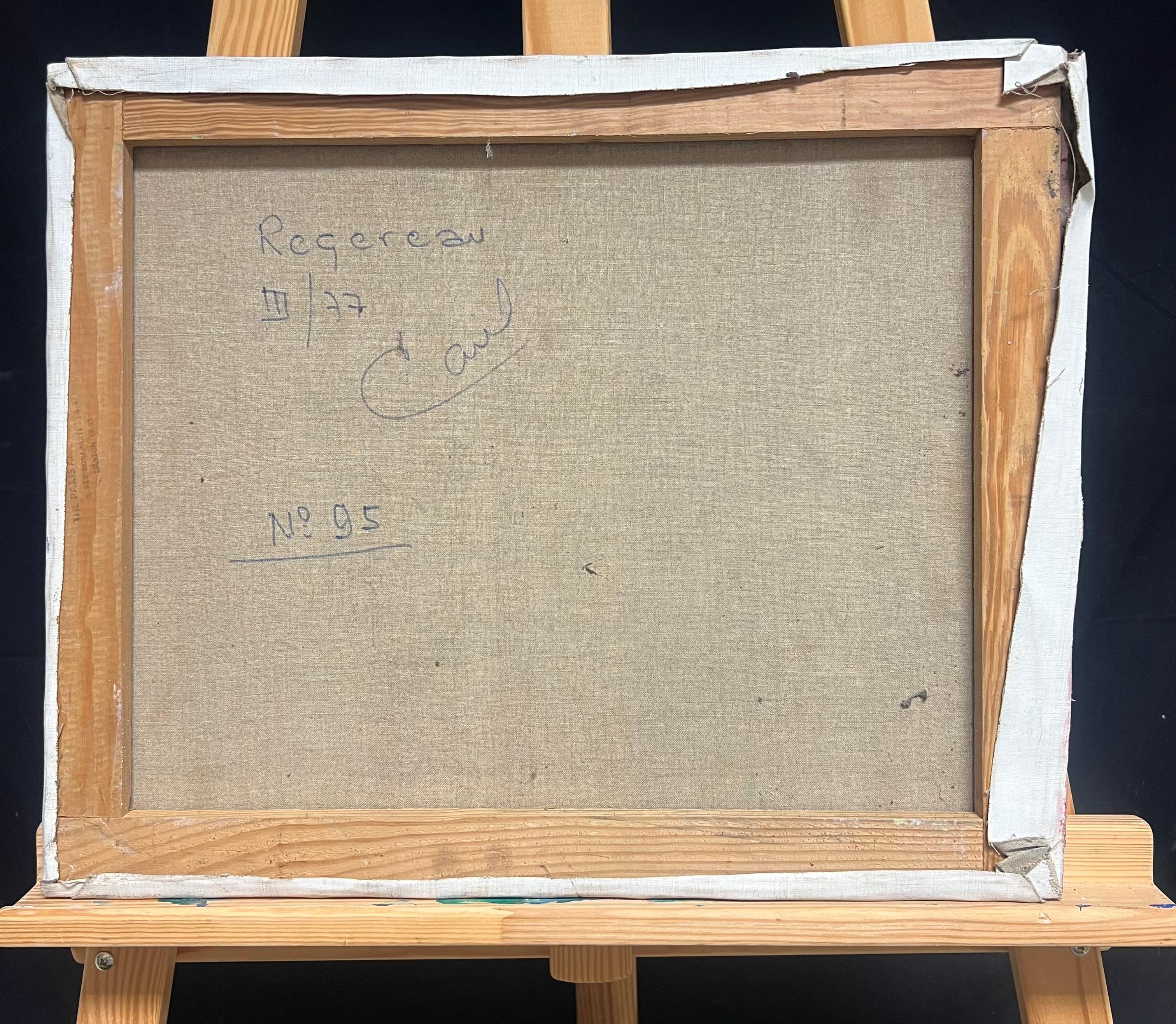 Paesaggio astratto con cielo tempestoso viola Pittura ad olio del 1970 con texture in vendita 3