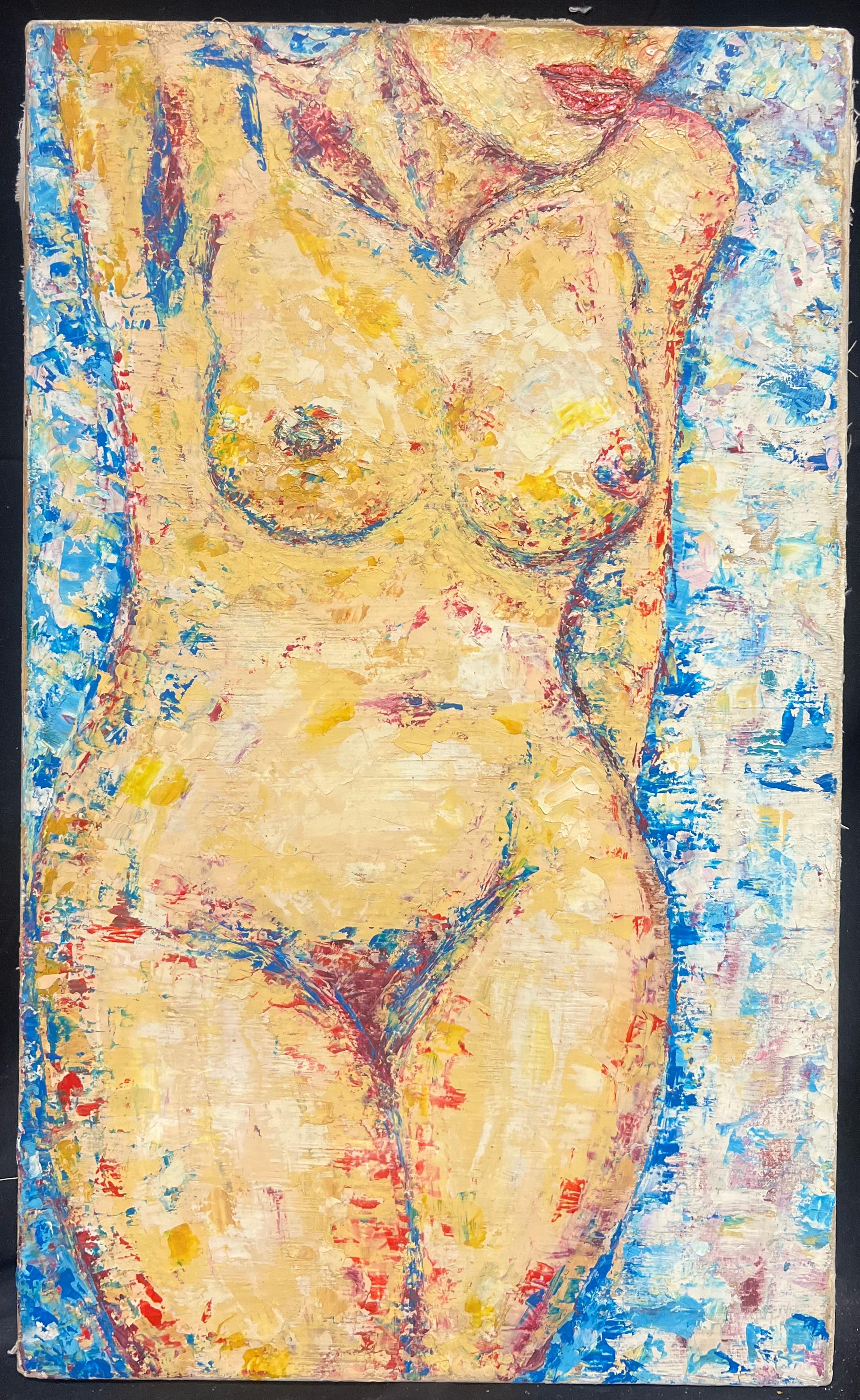 Peinture à l'huile française du 20e siècle, forme féminine nue abstraite, texture audacieuse, expressionniste - Painting de French School
