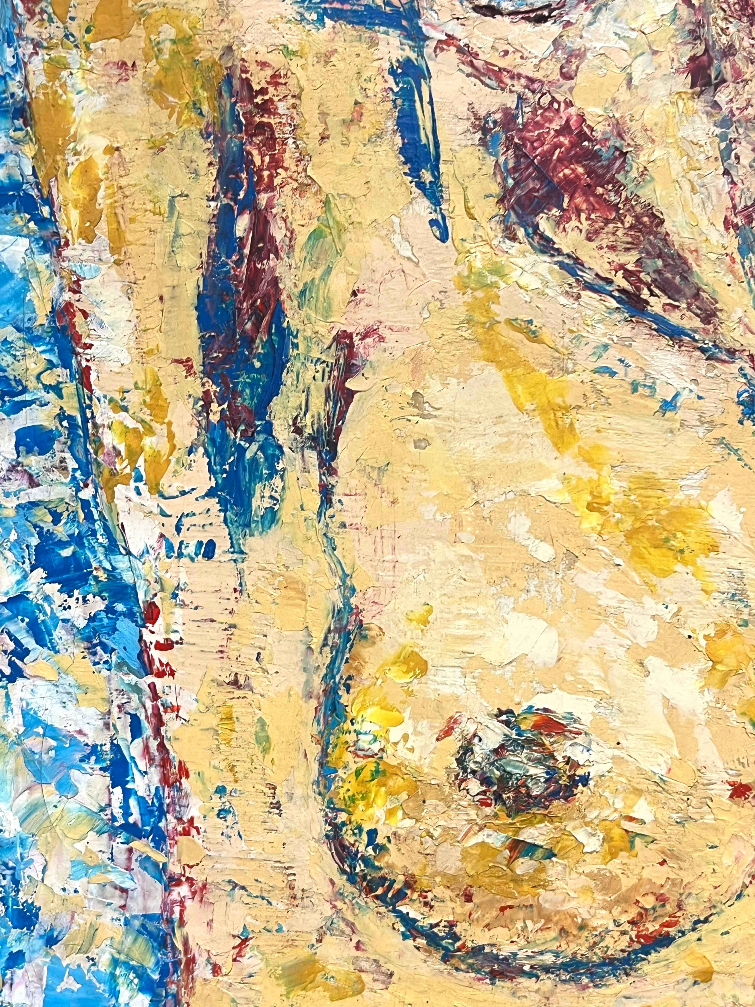 Peinture à l'huile française du 20e siècle, forme féminine nue abstraite, texture audacieuse, expressionniste - Beige Nude Painting par French School