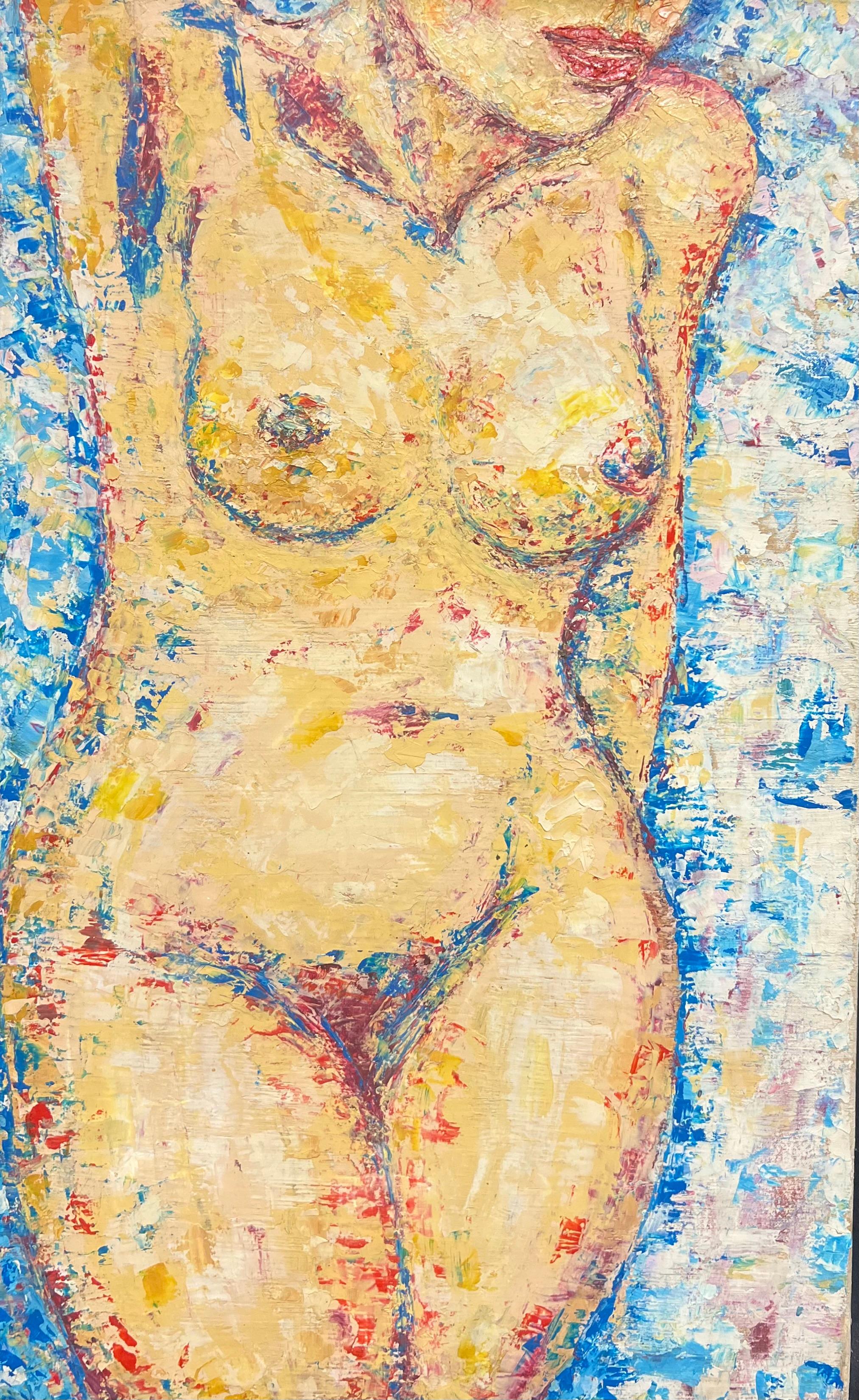 Peinture à l'huile française du 20e siècle, forme féminine nue abstraite, texture audacieuse, expressionniste
