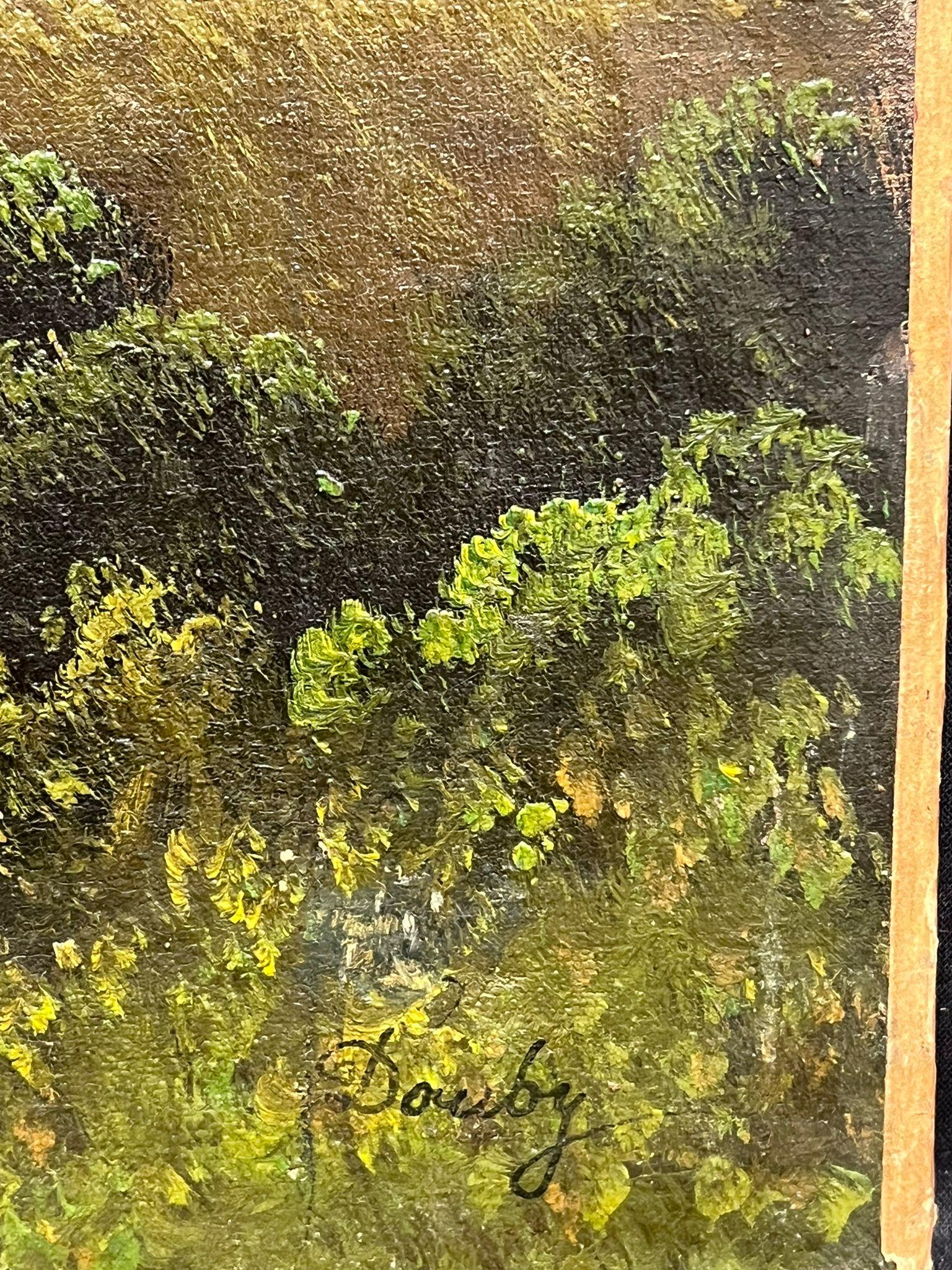 Antique French/ Swiss Signed Oil Painting Chalet alpino nel bosco del XIX secolo 8