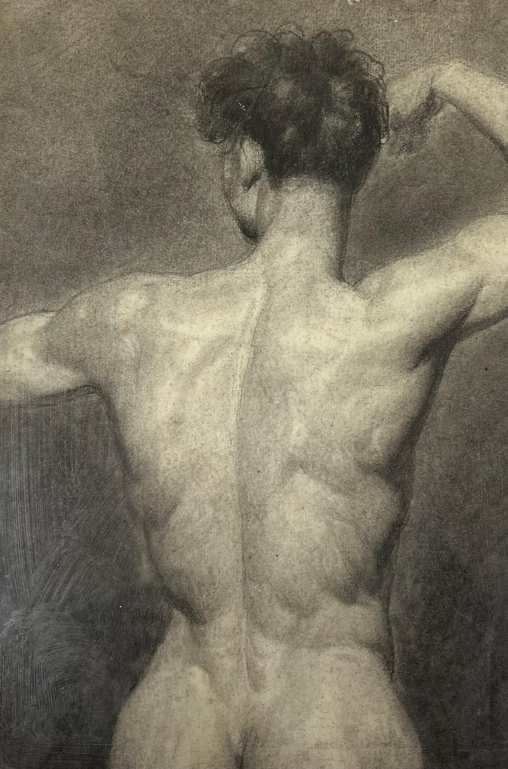Nude di French School - Antique French Studio classico del nudo maschile di schiena Disegno del XIX secolo