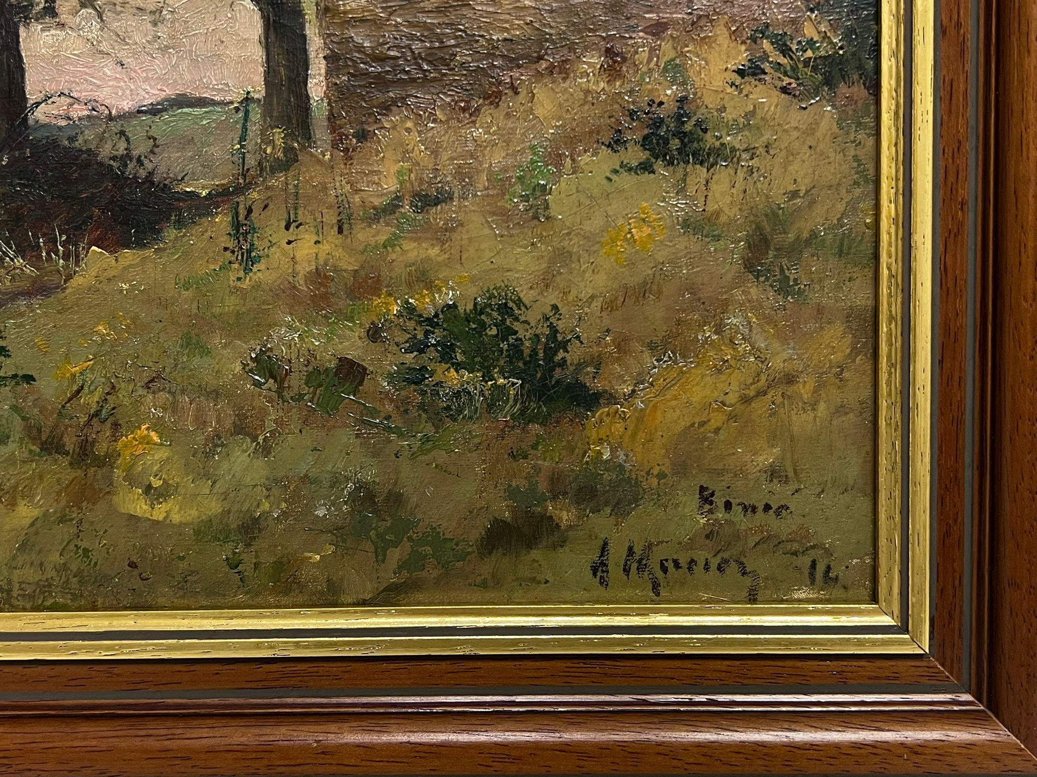 Antique French Impressionist Signed Oil 1914 Windswept House in Landscape For Sale 1