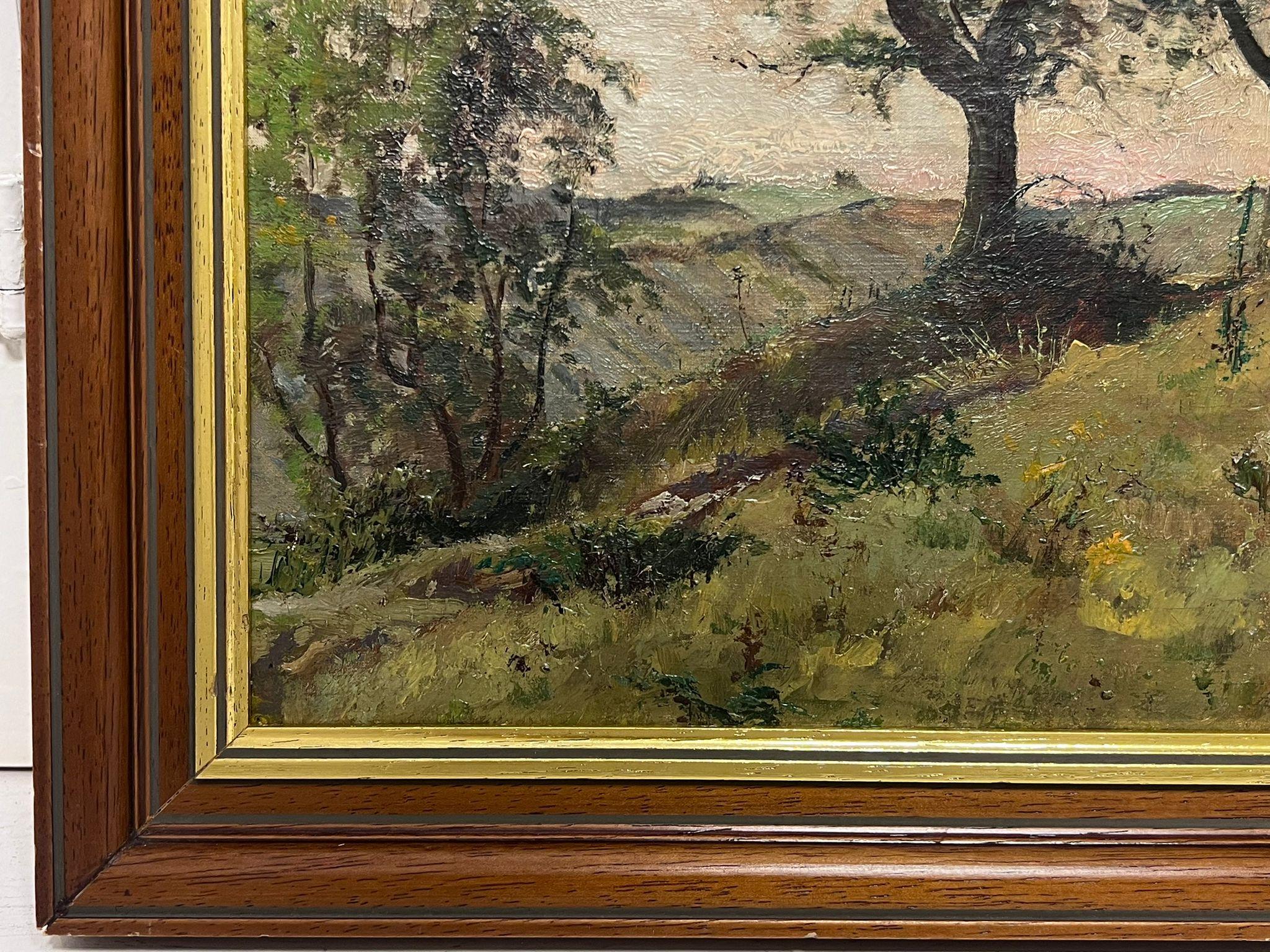 Antique French Impressionist Signed Oil 1914 Windswept House in Landscape For Sale 3