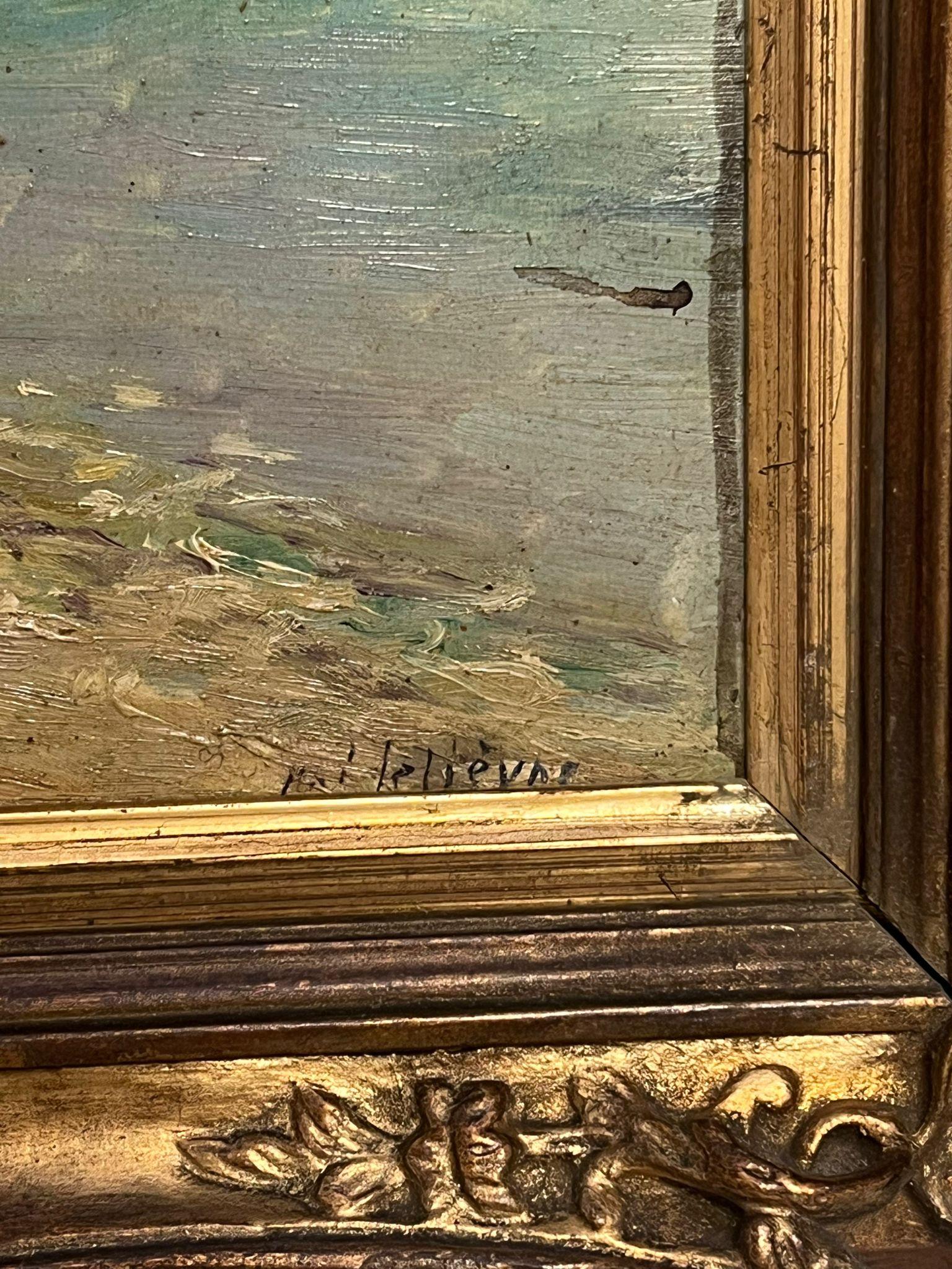 Antique French Impressionist Signed Oil Porto Vecchio Corsica Coastline Townes - Figurative Painting Marrone di French School