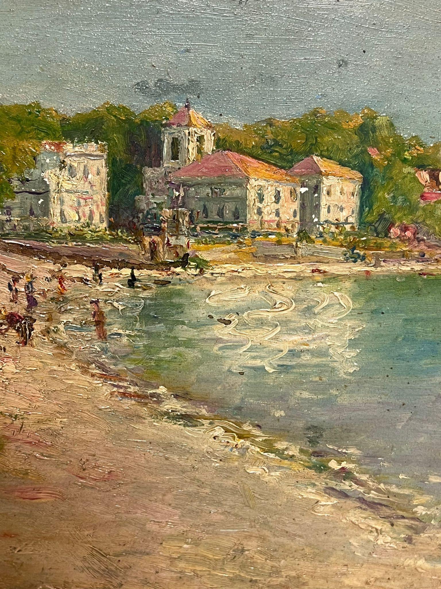 Antique French Impressionist Signed Oil Porto Vecchio Corsica Coastline Townes 1
