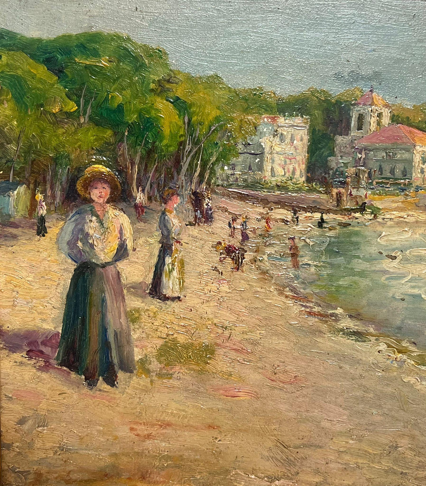 Antique French Impressionist Signed Oil Porto Vecchio Corsica Coastline Townes 2