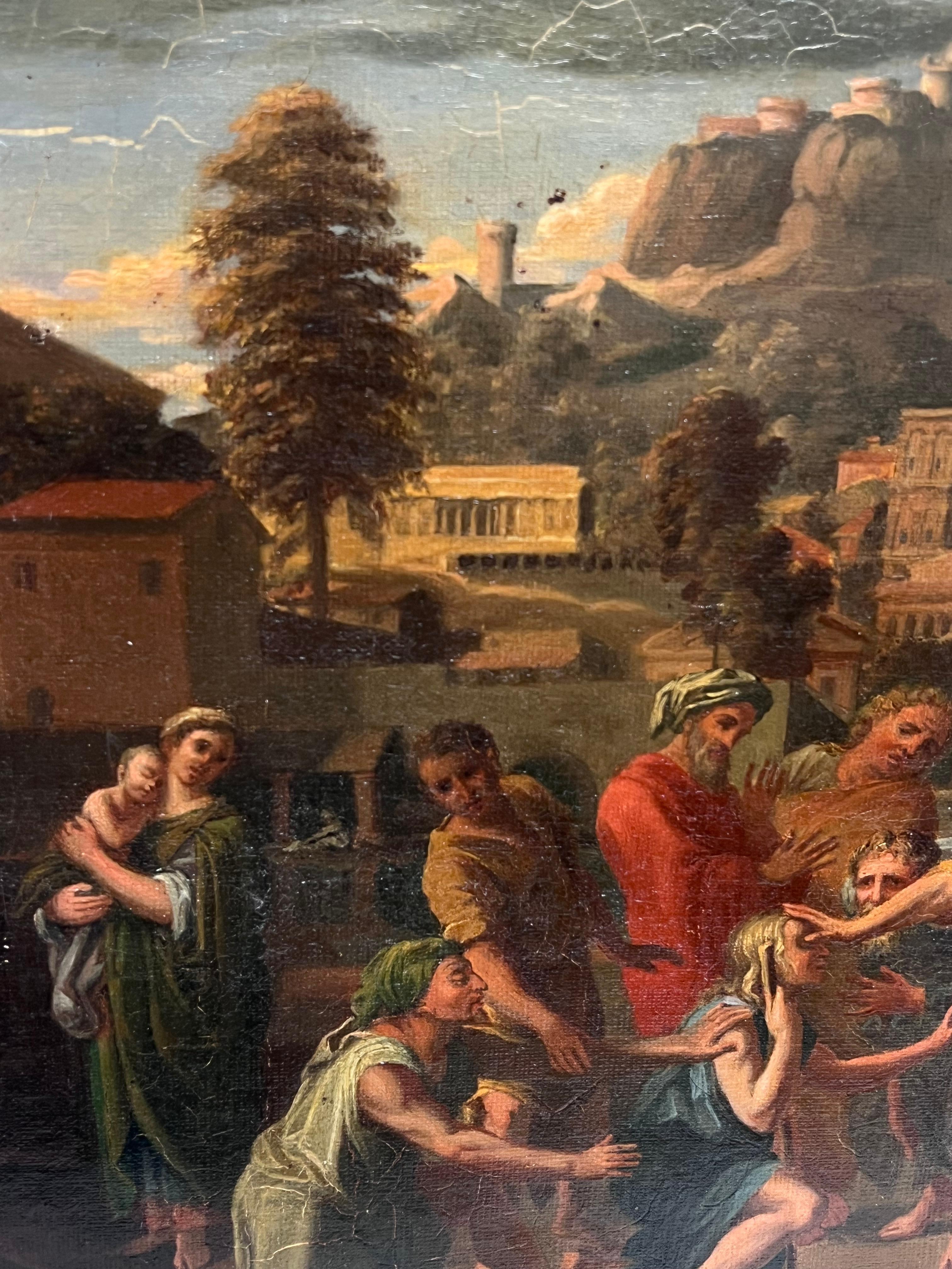 Christ Healing the Sick
French School, 19th century
oil on canvas, unframed 
canvas: 15 x 20.5 inches
Provenance: private collection, Europe
Condition: some craquelure throughout, most noticeable in the upper section of the composition, minor