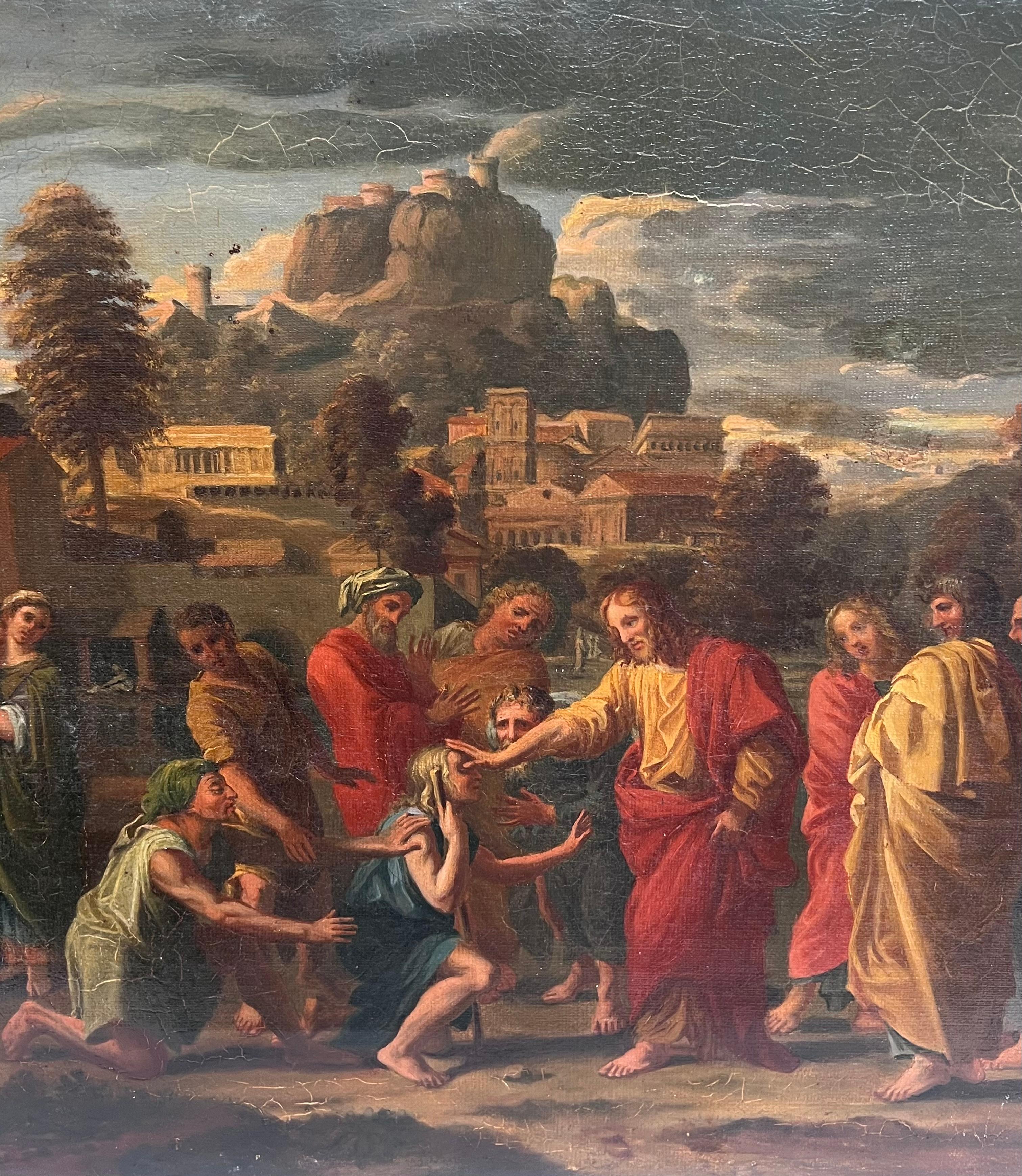 Antique French Old Master Oil Painting Christ Healing the Sick Jersusalem For Sale 1