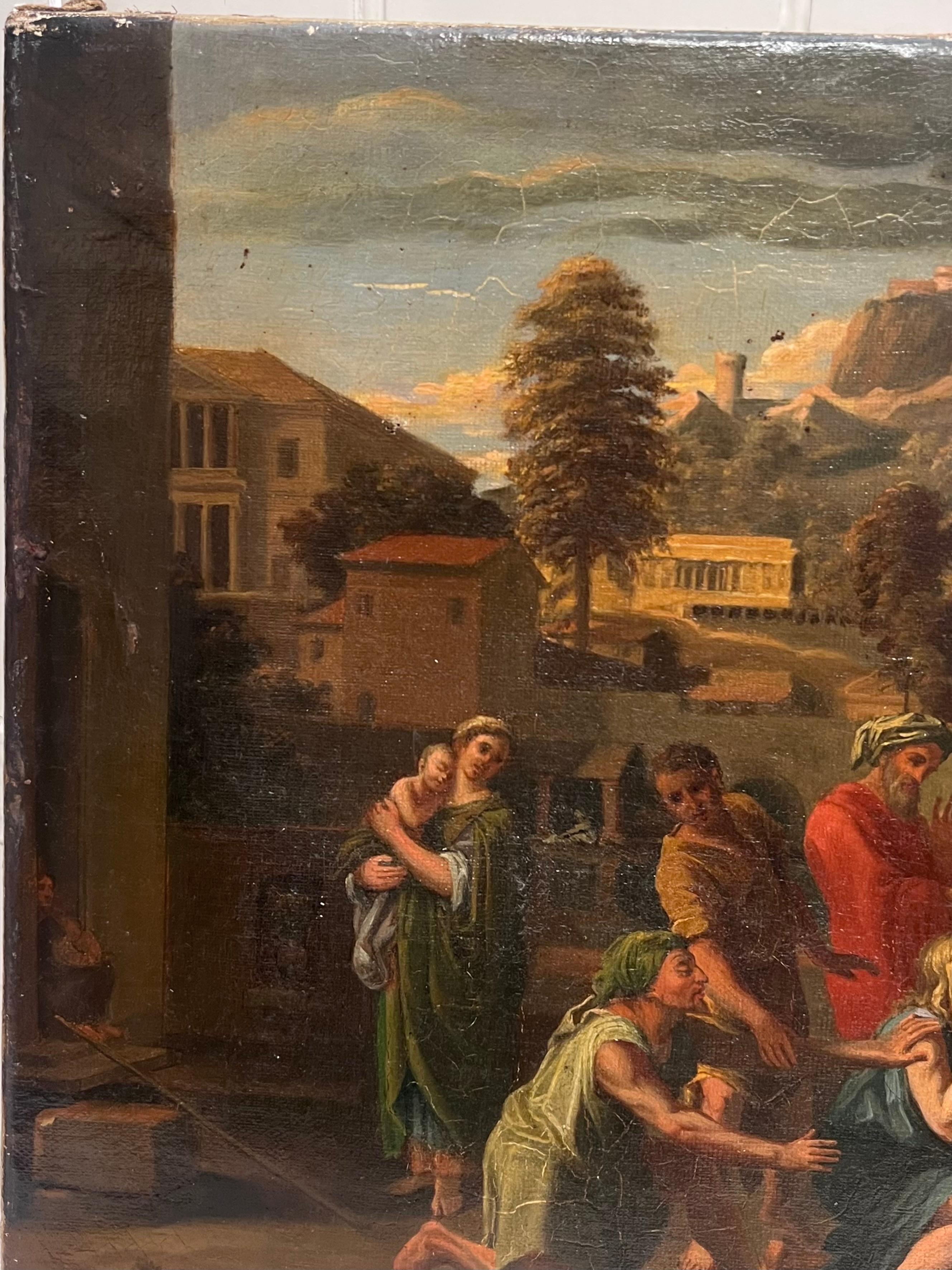 Antique French Old Master Oil Painting Christ Healing the Sick Jersusalem For Sale 2