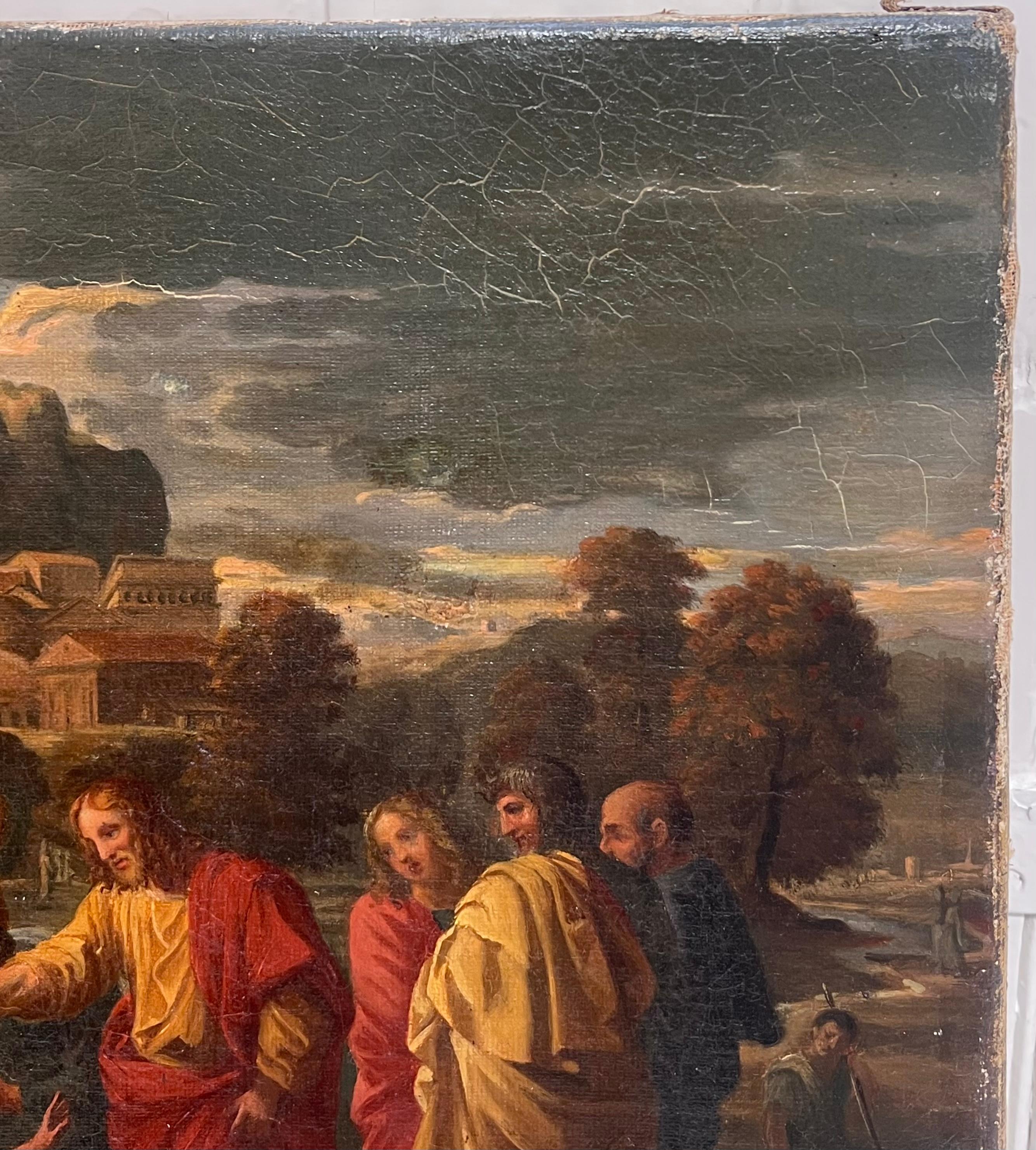 Antique French Old Master Oil Painting Christ Healing the Sick Jersusalem For Sale 3