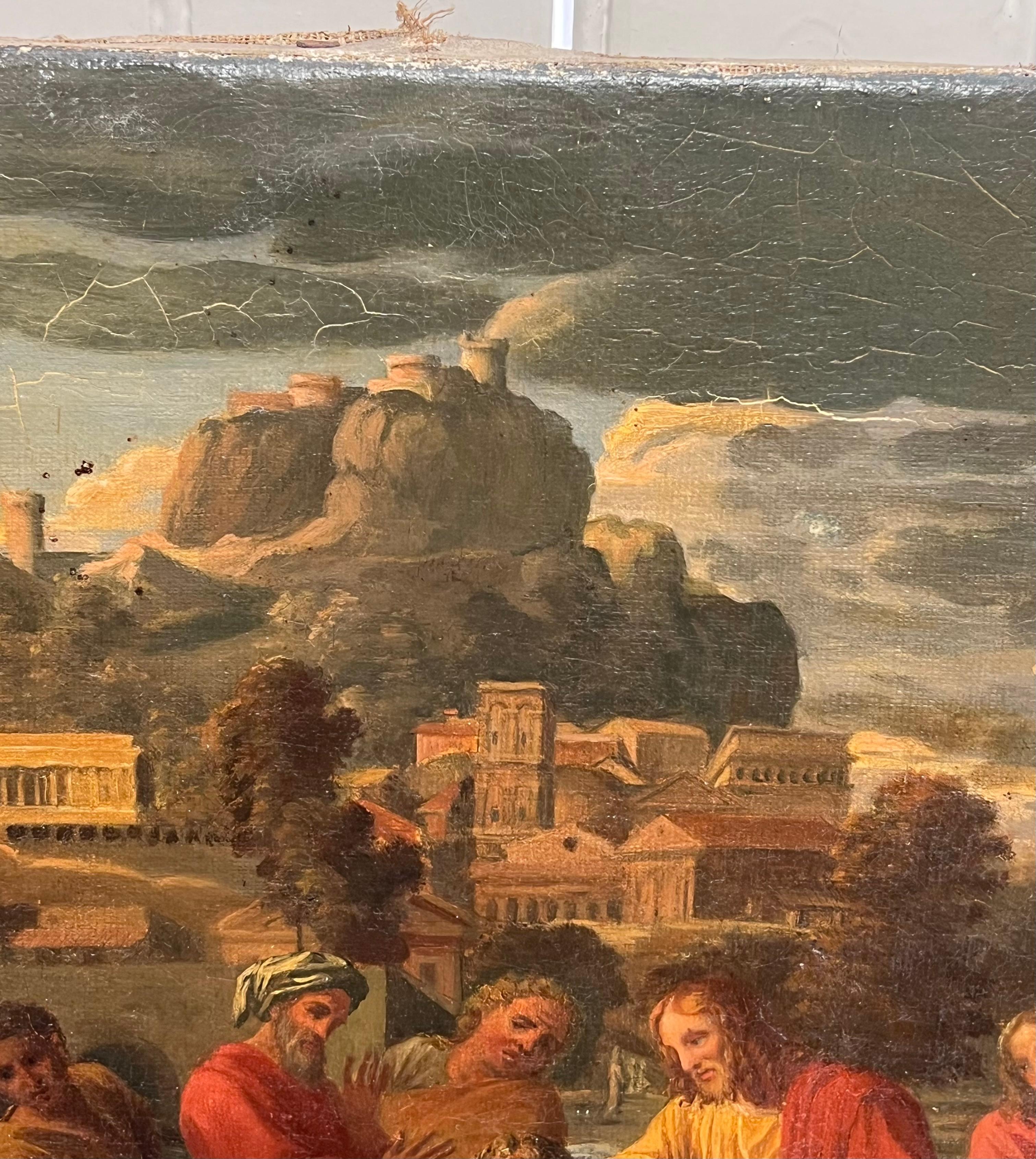 Antique French Old Master Oil Painting Christ Healing the Sick Jersusalem For Sale 5
