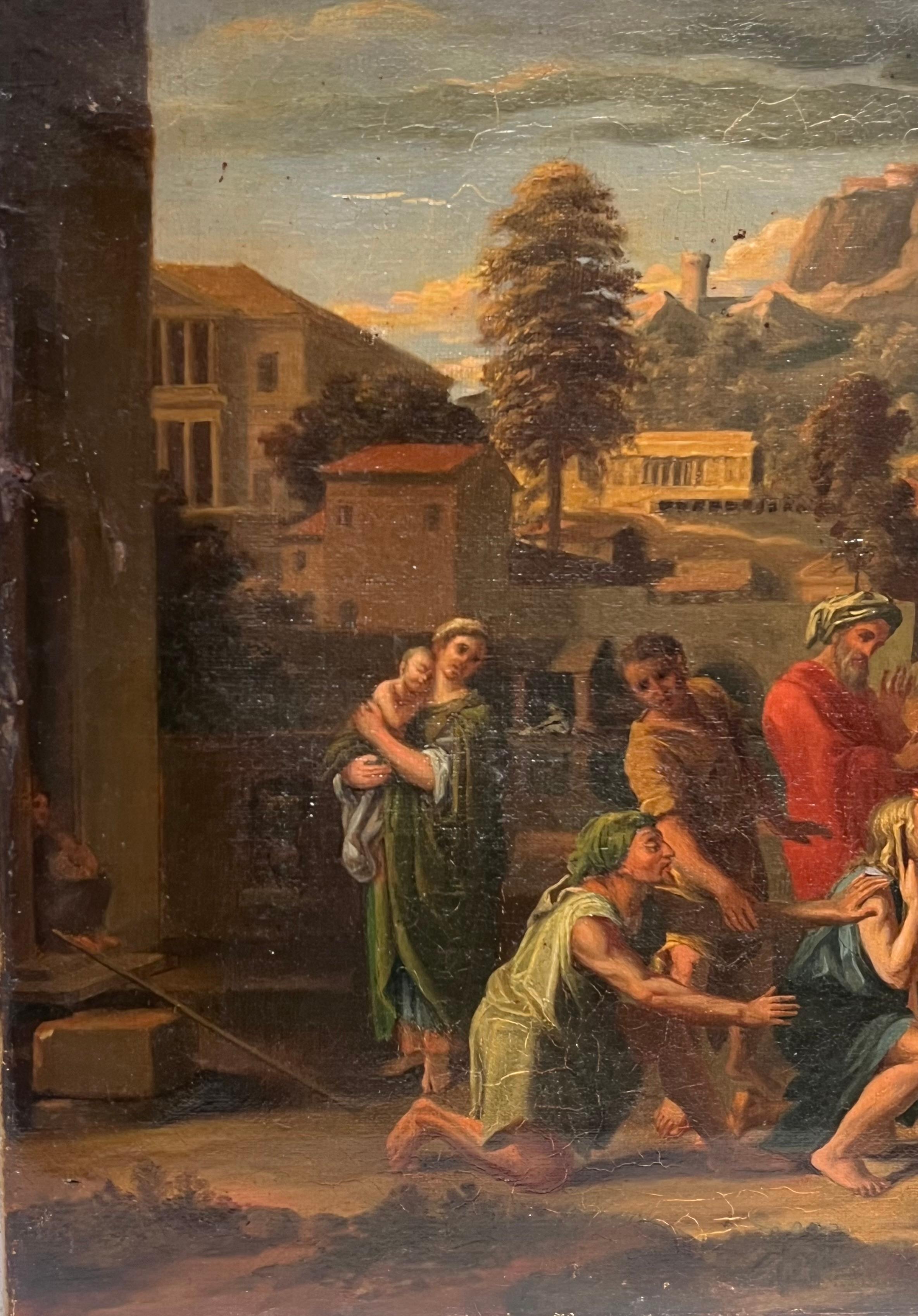 Antique French Old Master Oil Painting Christ Healing the Sick Jersusalem For Sale 6