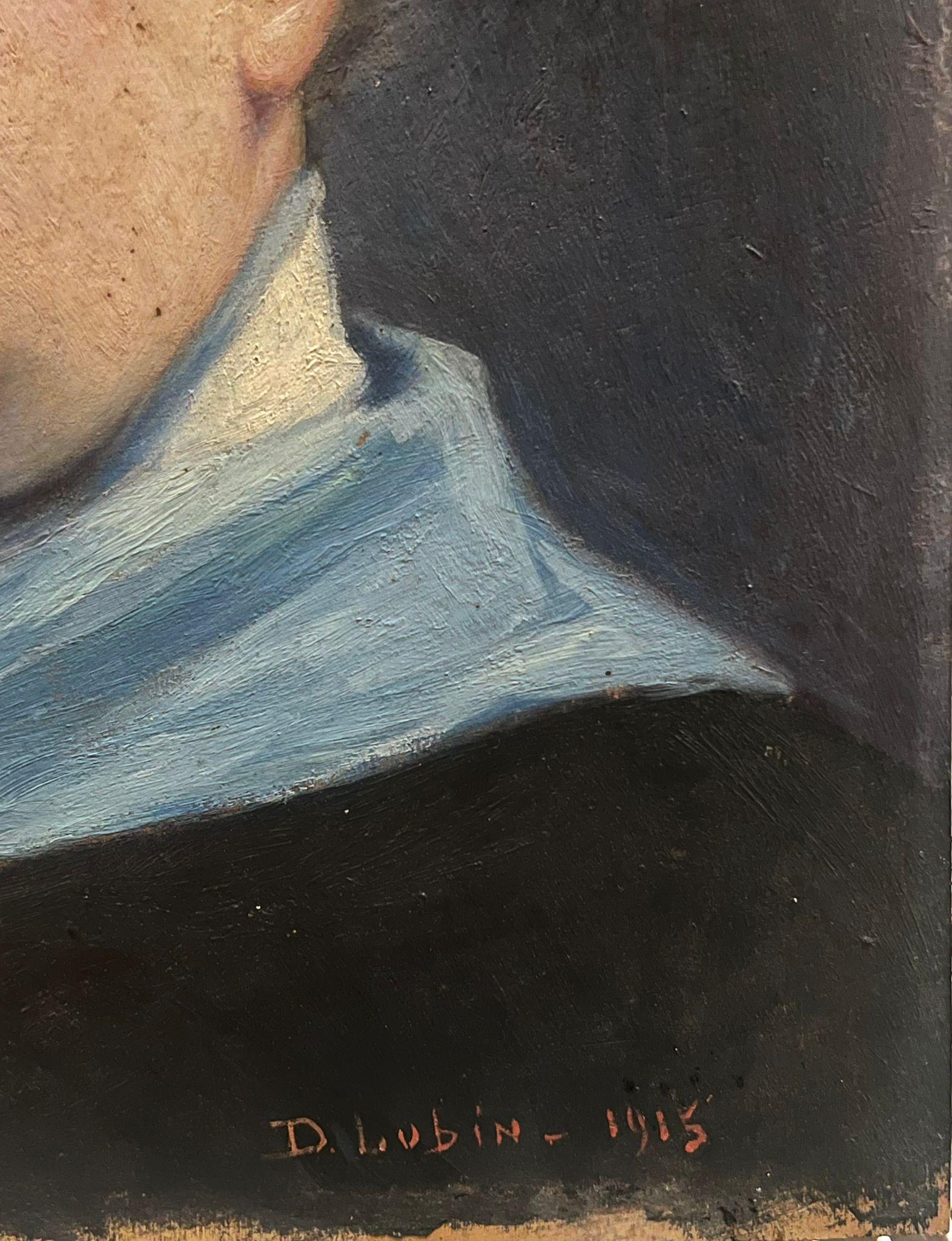 Antique French Ritratto di signora olio su pannello, firmato e datato 1915 - Portrait Painting Nero di French School