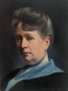 Antique French Retrato de dama Óleo sobre tabla, firmado y fechado en 1915