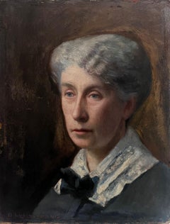 Antique French Portrait of a Lady Signed & Dated 1915 oil on wood panel