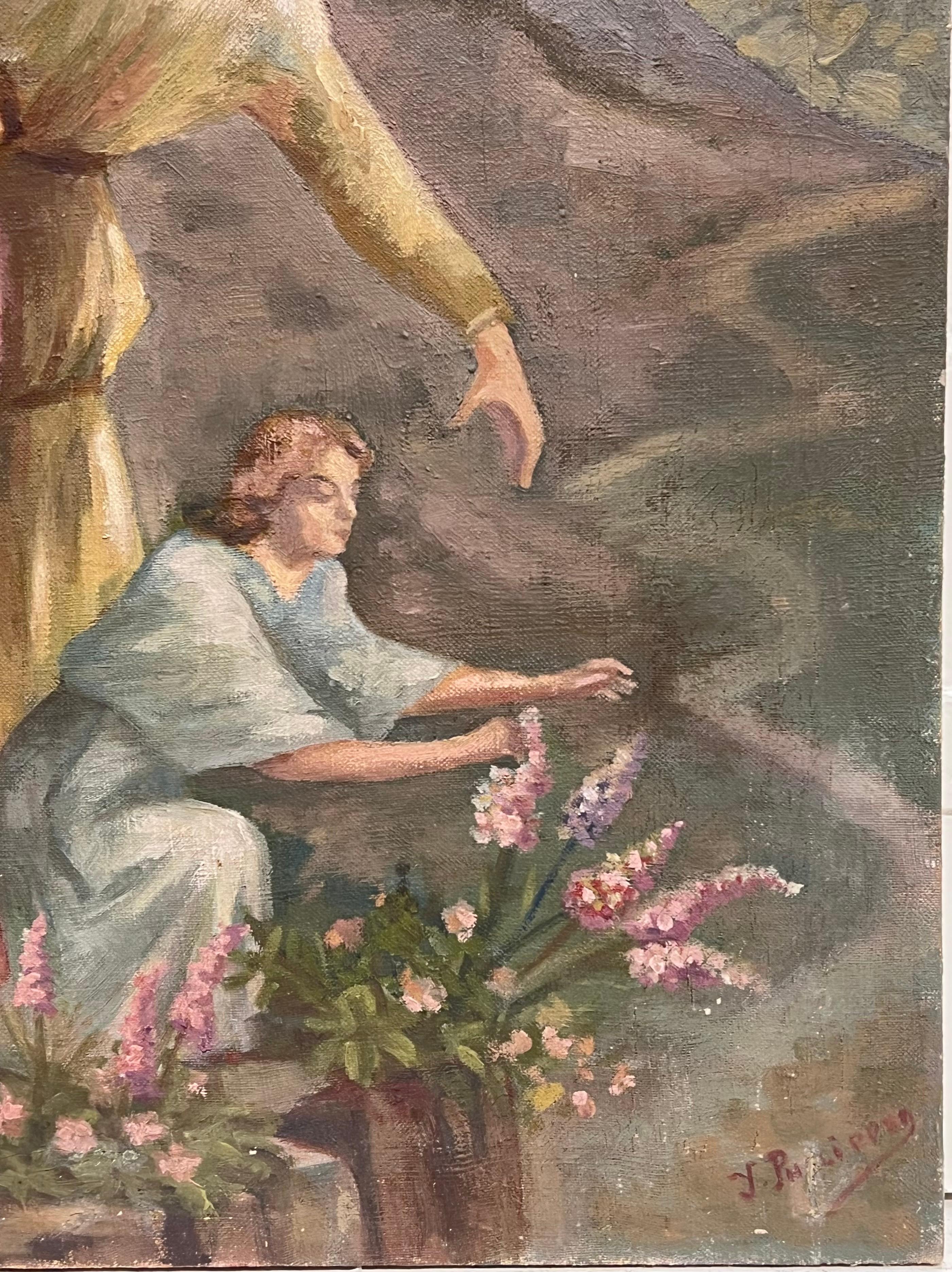 The Angelic Visitation 
French School, early 20th century
indistinctly signed 
oil on canvas, unframed 
canvas: 22.5 x 19 inches
Provenance: private collection
Condition: a very few minor surface scuffs and marks but overall in sound and good