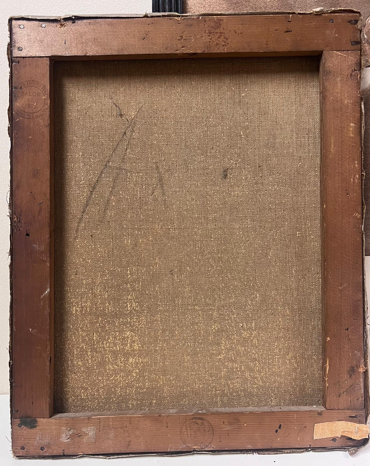 Antique French, dipinto a olio con firma, ritratto di anziana signora con occhiali 2