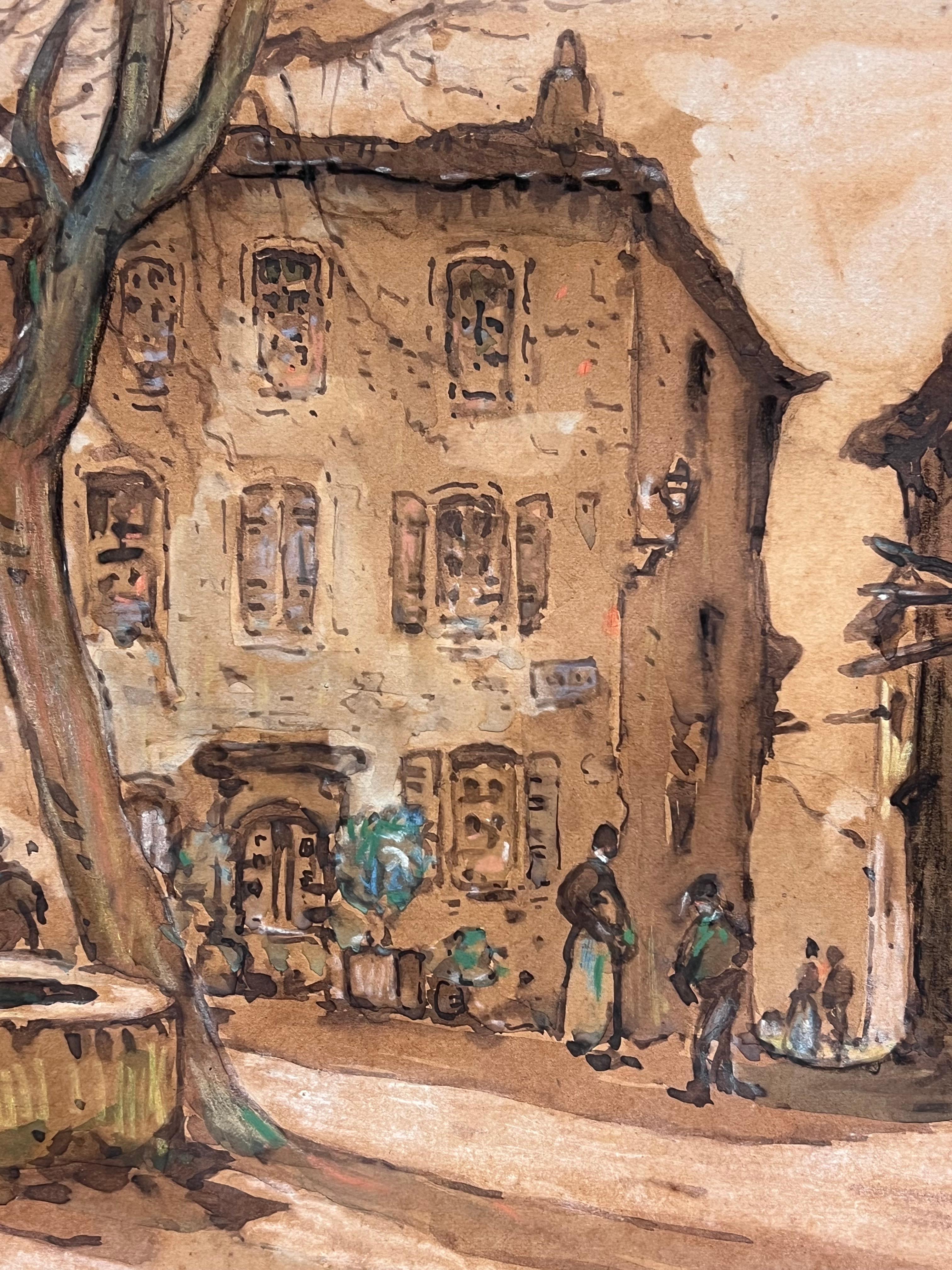 La Plaza del Pueblo
Escuela francesa, principios del siglo XX
acuarela firmada sobre papel de artista, enmarcada
verso titulado
enmarcado: 13 x 17 pulgadas
papel de artista : 12,5 x 16,5 pulgadas
Procedencia: colección privada, sur de
