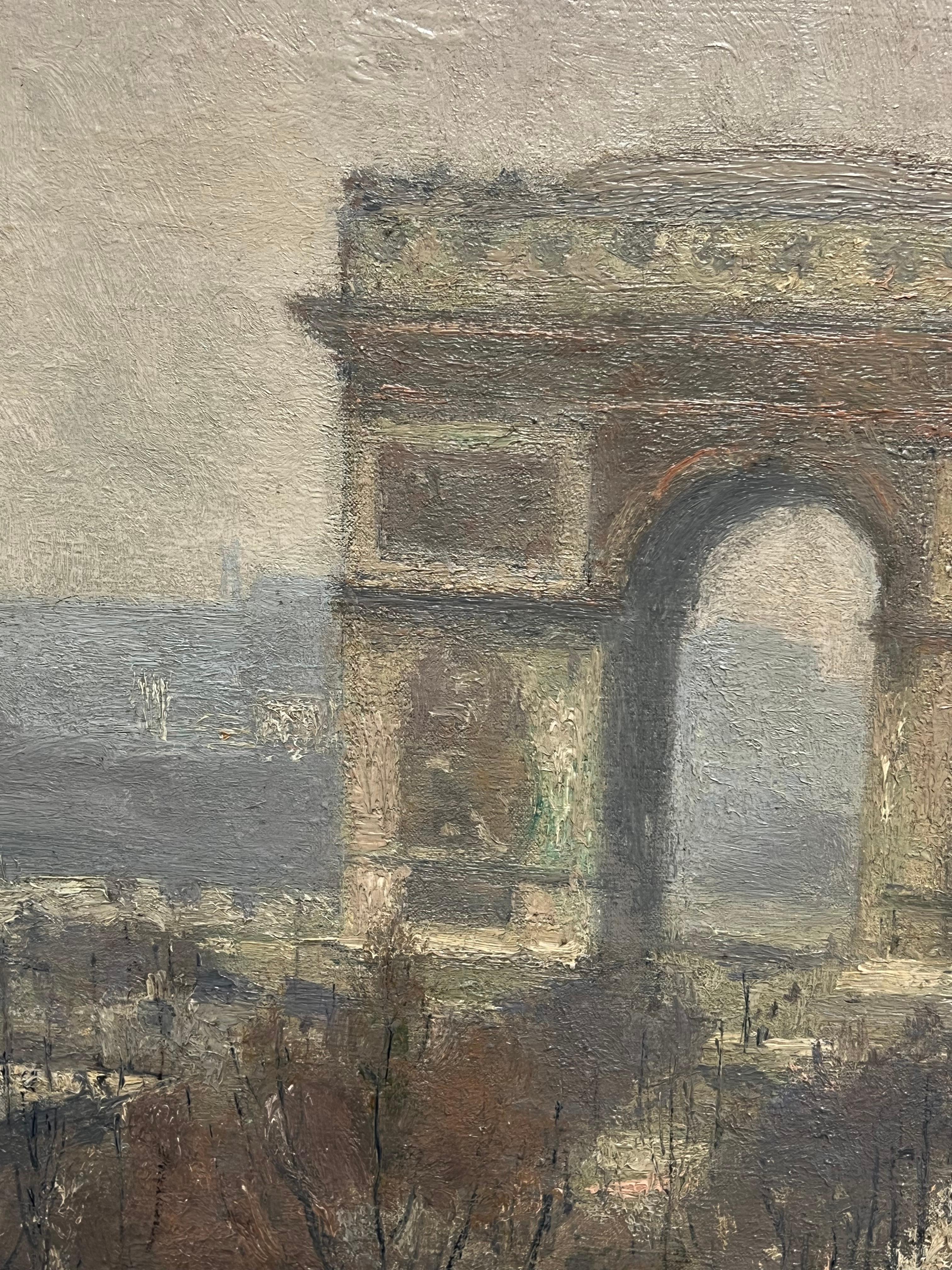 Antique Original French Impressionist Oil Painting The Arc de Triomphe Paris For Sale 1