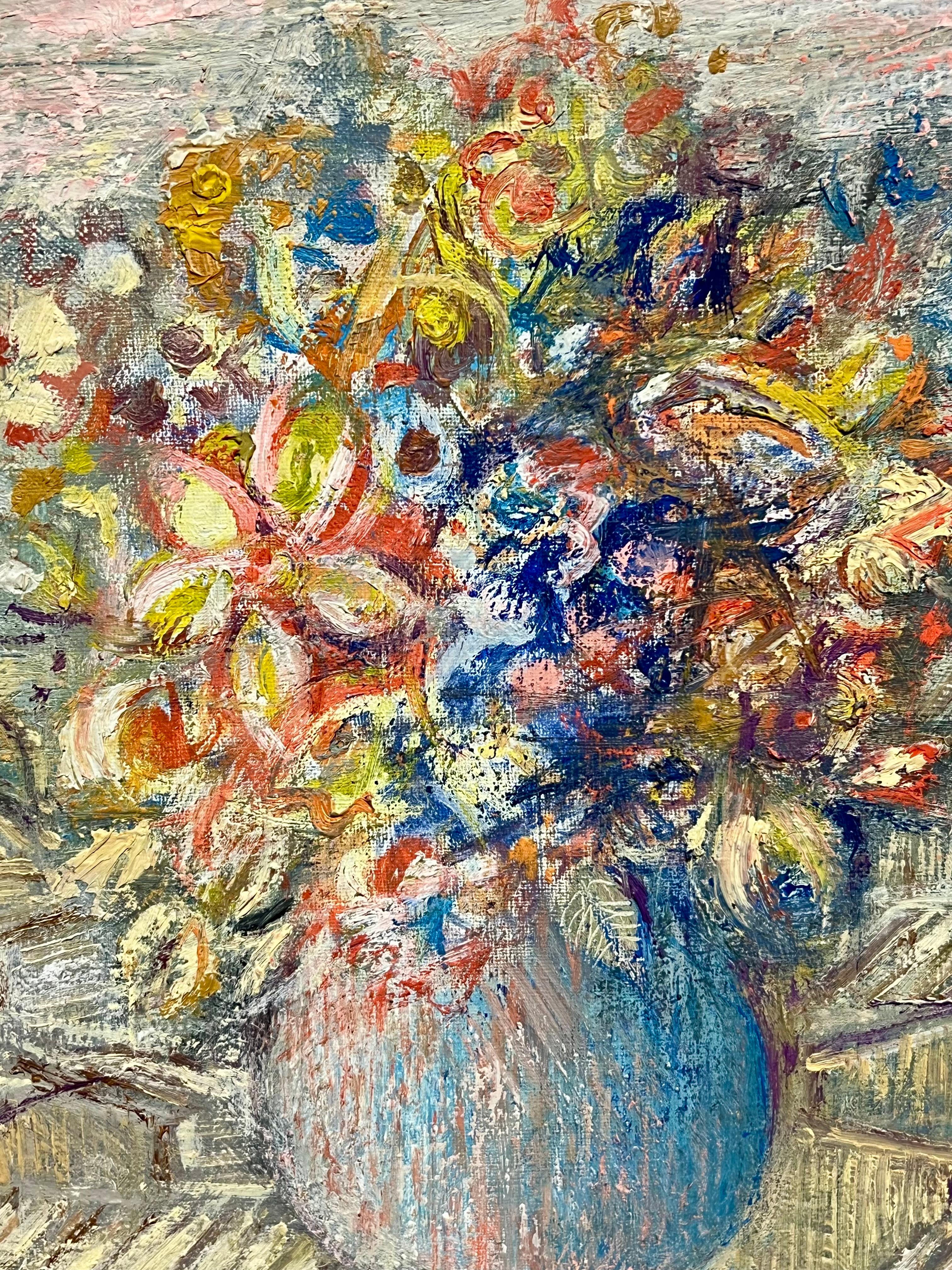 Bellissima natura morta impressionista con fiori e agrumi vibranti Artista francese - Painting Impressionismo di French School