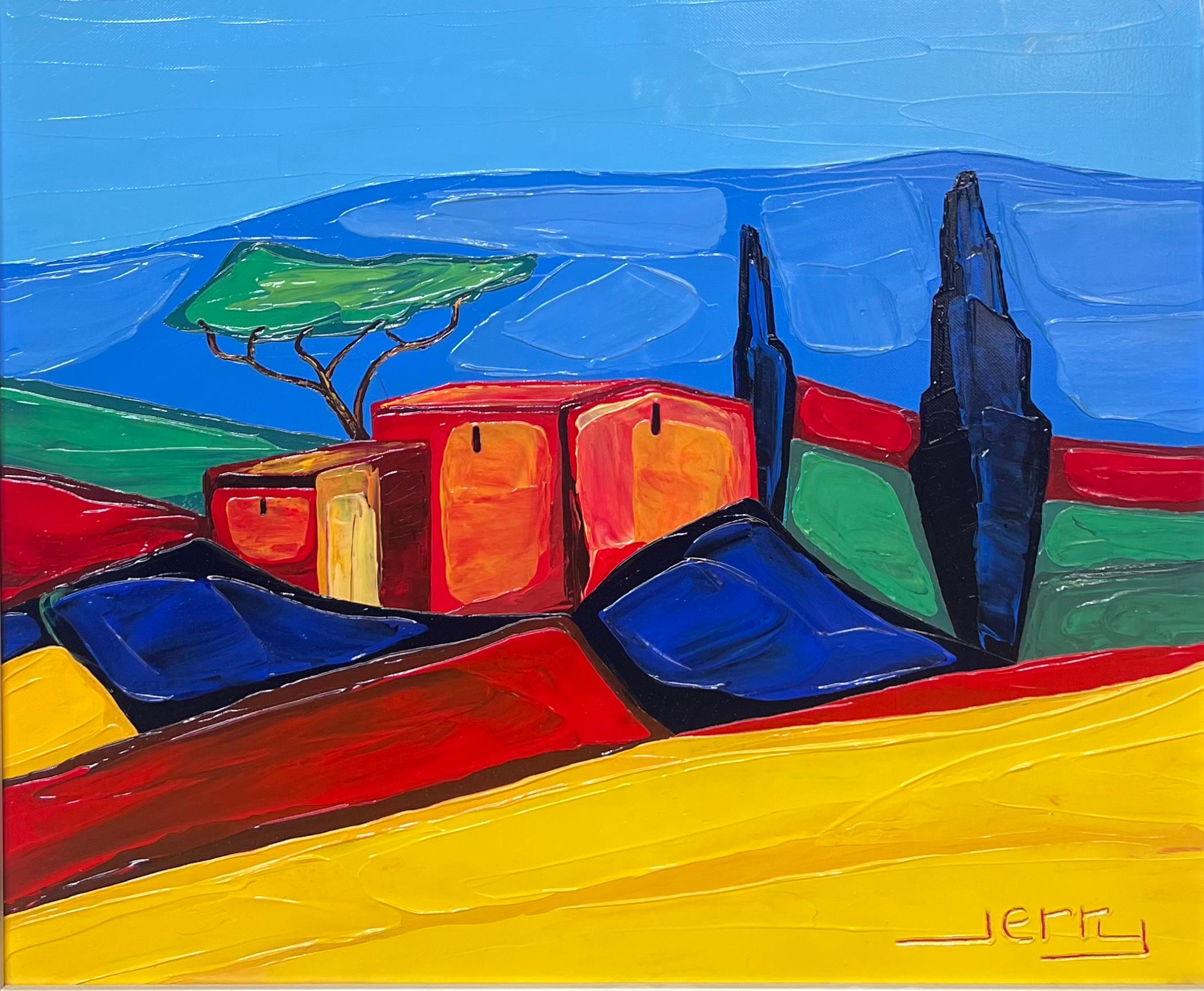 Biot Sud della Francia Provenza Paesaggio bruciato dal sole Pittura colorata in vendita 1