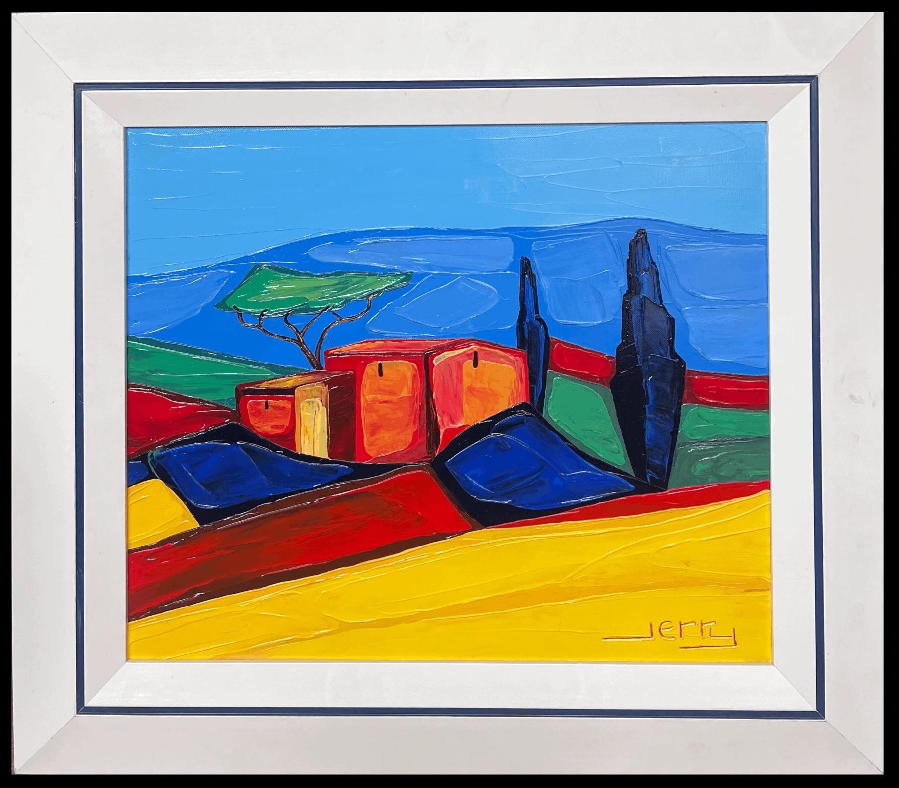 Landscape Painting di French School - Biot Sud della Francia Provenza Paesaggio bruciato dal sole Pittura colorata