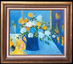 Blue & Yellow Flowers 20th Century French Modernist Still Life Flower Painting