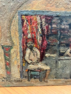 Boutique Shop Seller Tunisia Souks Signed French 1950’s Oil Painting