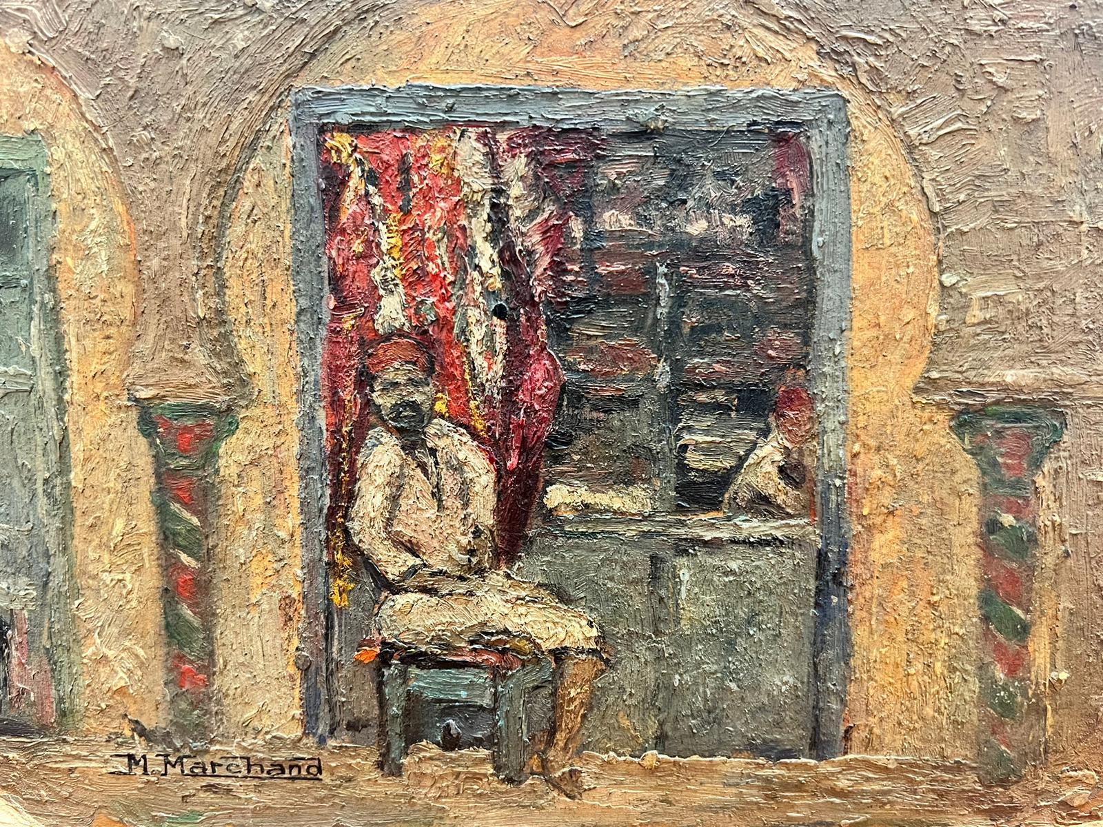 Boutique Shop Seller Tunisia Souks Signed French 1950’s Oil Painting For Sale 2