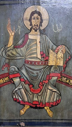 Byzantine Style Icon Painting Christ in Majesty Oil Painting on Wood Panel
