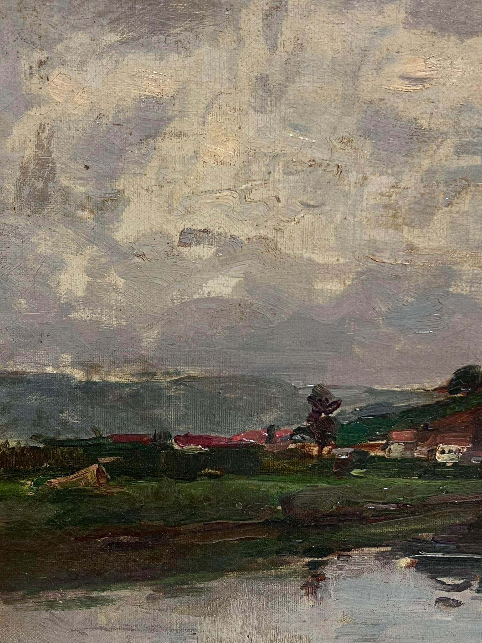 c. 1900 Oleo Impresionista Francés Firmado Paisaje fluvial al atardecer en venta 2