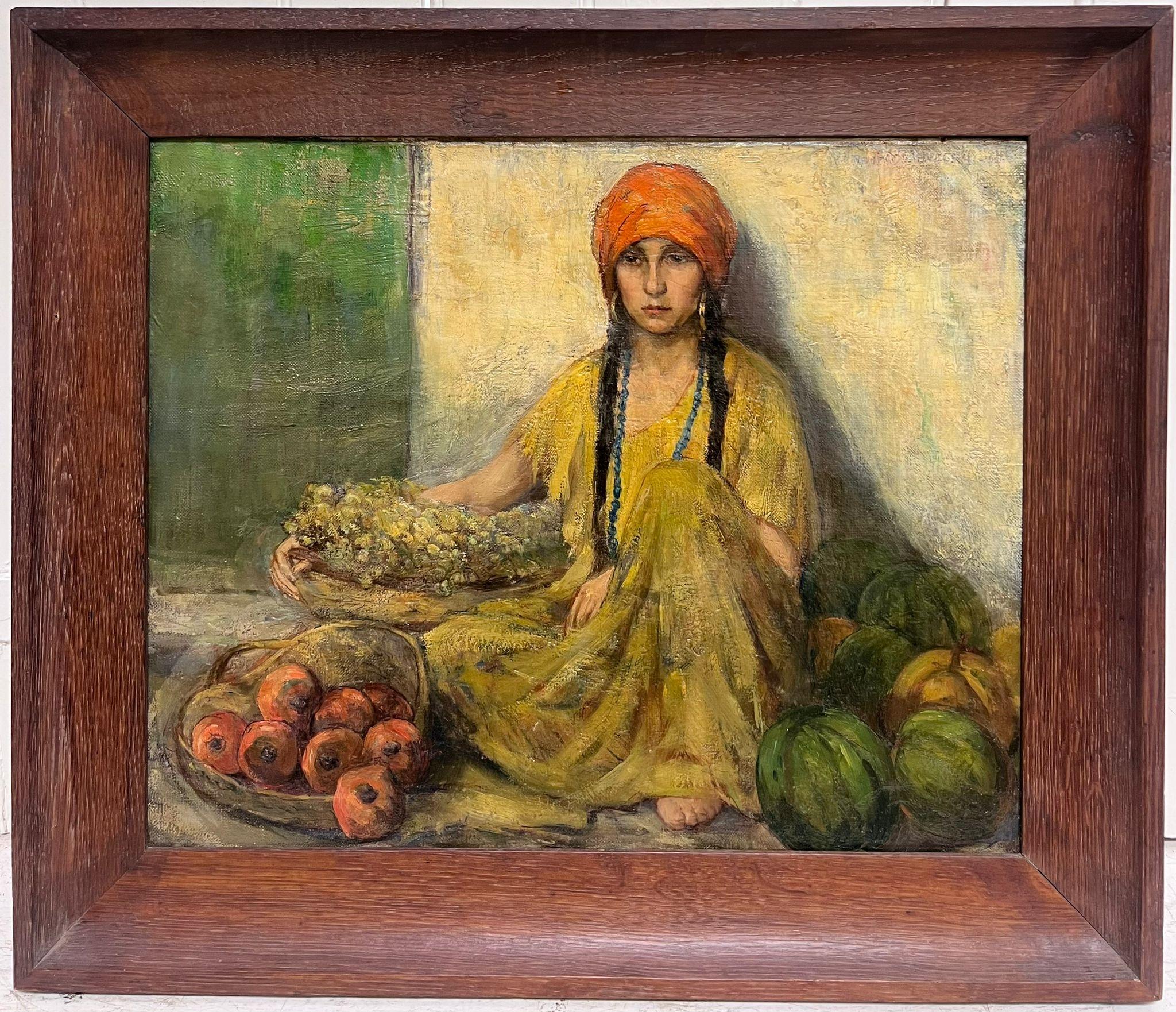 c1900 Pintura al óleo orientalista francesa El vendedor de fruta retrato - Painting de French School