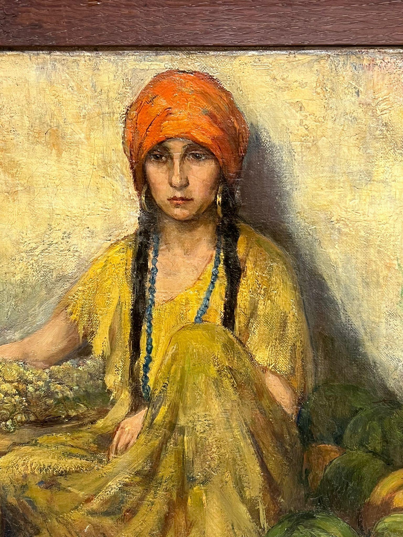c1900 Pintura al óleo orientalista francesa El vendedor de fruta retrato 1