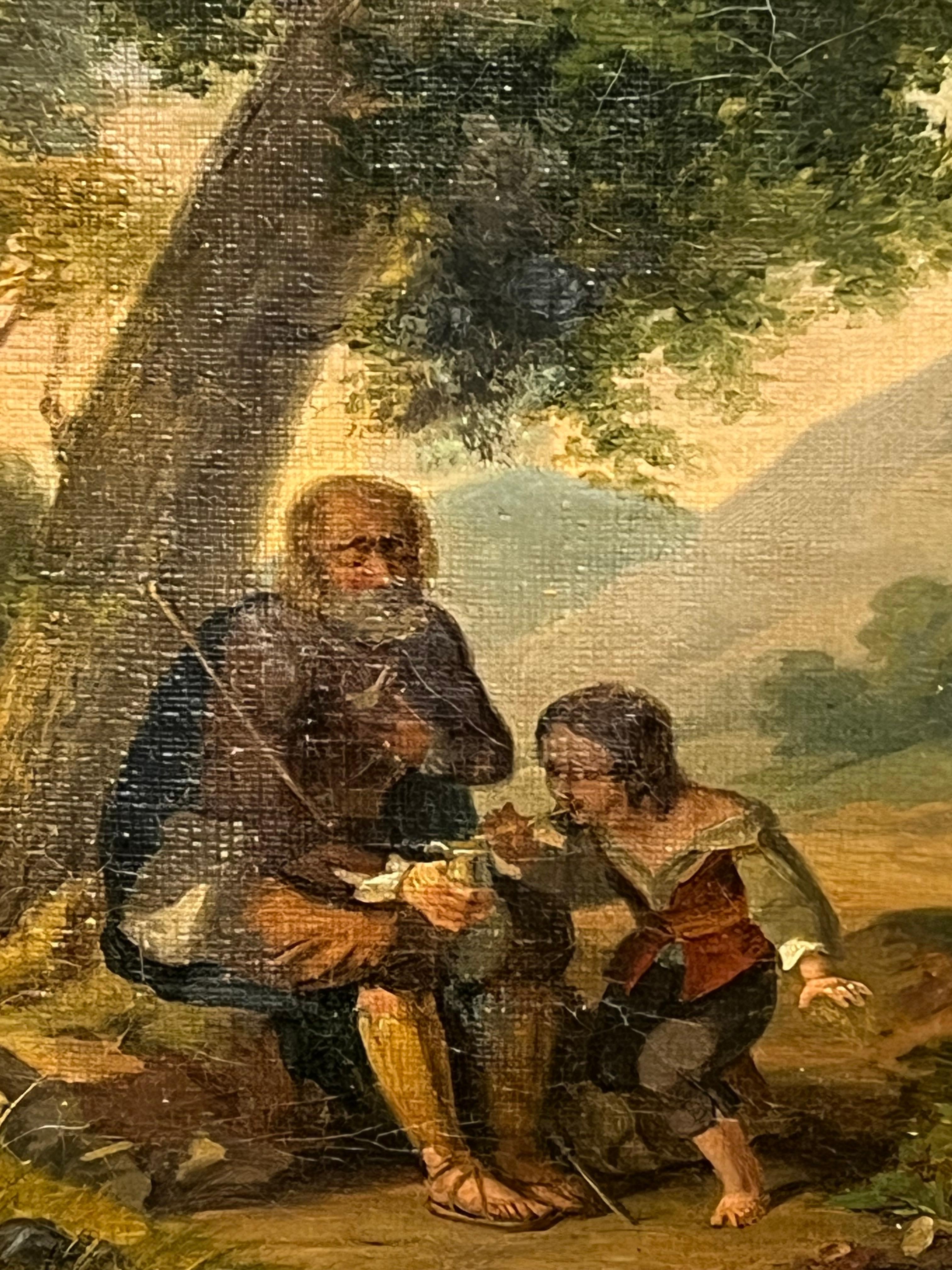 Affascinante dipinto del 1800 raffigurante un uomo anziano e un ragazzo in un paesaggio pastorale - Painting Impressionismo di French School