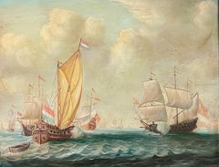 Classic Marine Oil Painting Naval Engagement Battle at Sea signed oil painting