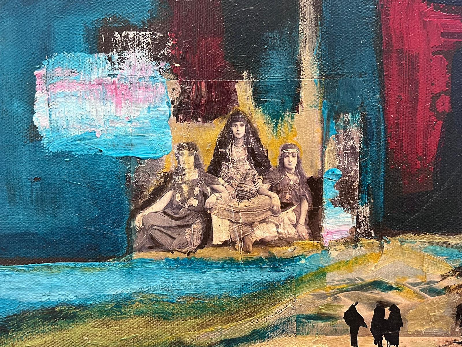 Pittura contemporanea francese astratta surrealista a tecnica mista con collage - Mixed Media Art Moderno di French School