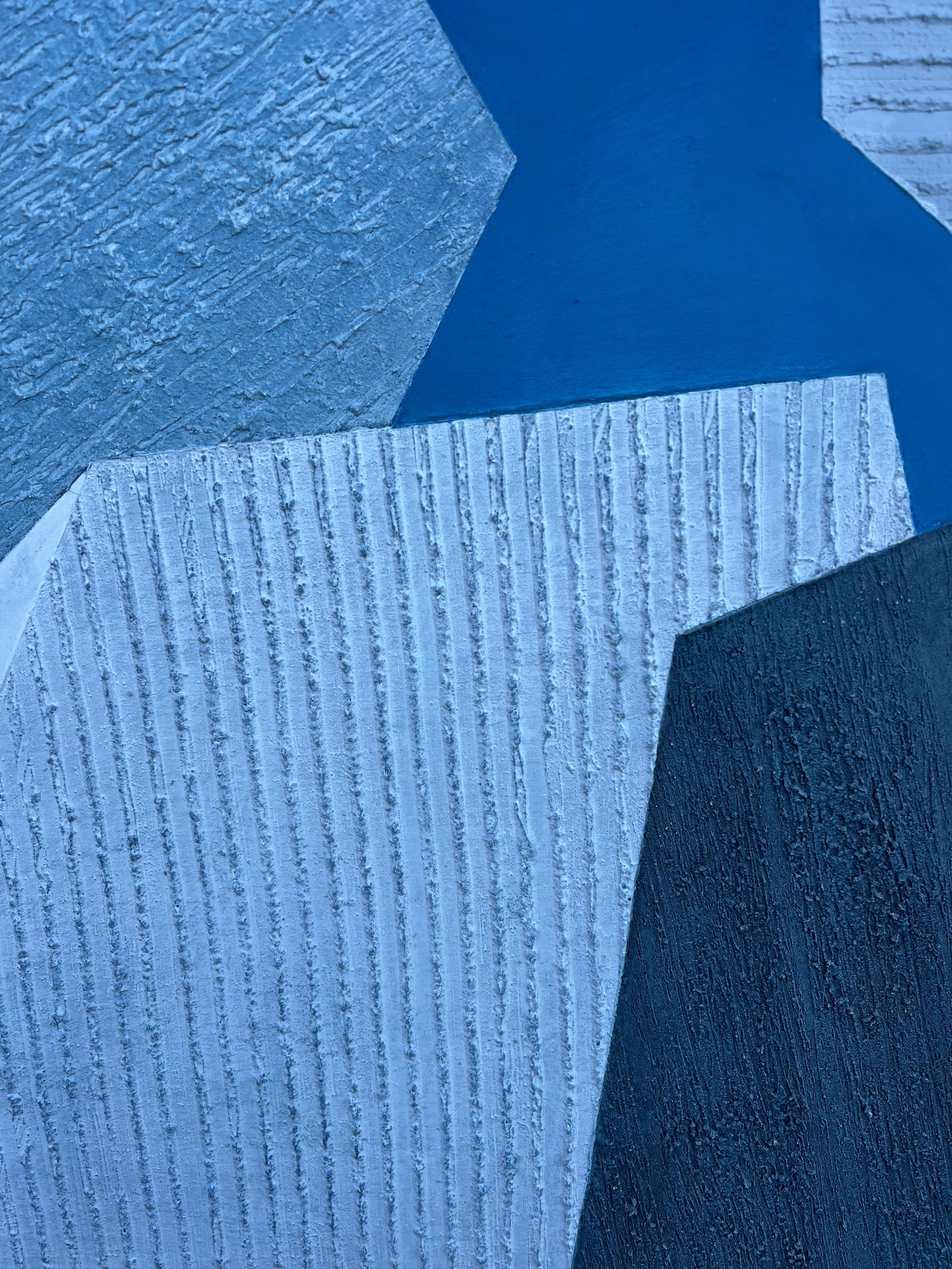 Azules convergentes Abstracción geométrica en tonos azules - Painting Impresionista de French School
