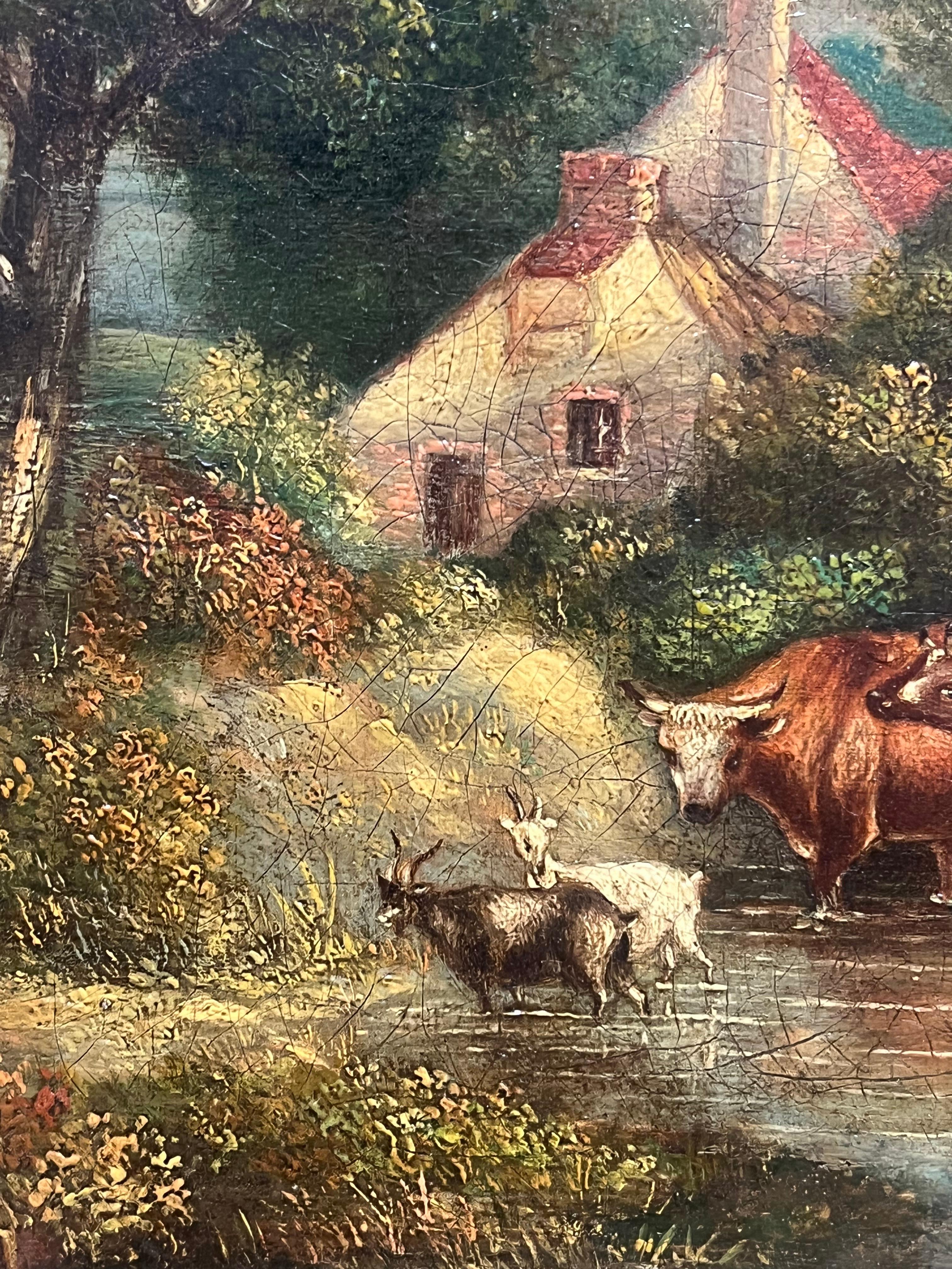 Tranquilidad campestre
English School, finales del siglo XIX
óleo sobre lienzo, enmarcado
Enmarcado: 17,5 x 21,5 pulgadas
Lienzo: 12 x 16 pulgadas
Procedencia: colección privada, Reino Unido
Estado: muy buen estado 

Descripción:
Esta encantadora