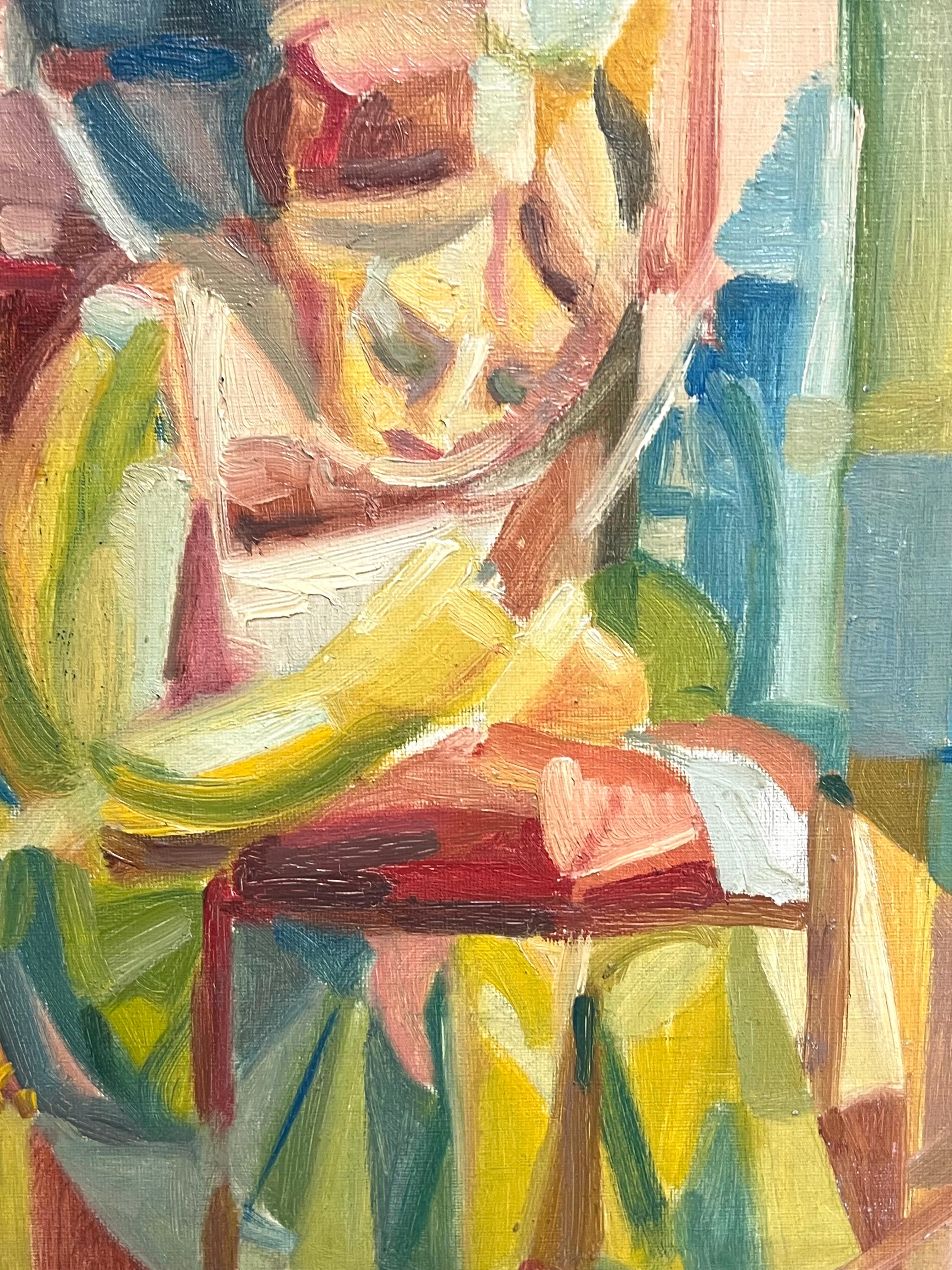 Cubist Portrait
French, mid 20th century
signed oil on board, unframed
Board: 16 x 13 inches
Provenance: private collection, Paris, France
Condition: very good condition

Description:
Description: This captivating mid-century abstract oil painting,