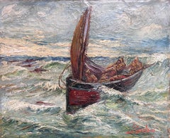 Early 20th Century French Impressionist Signed Oil Fisherman on Rough Seas