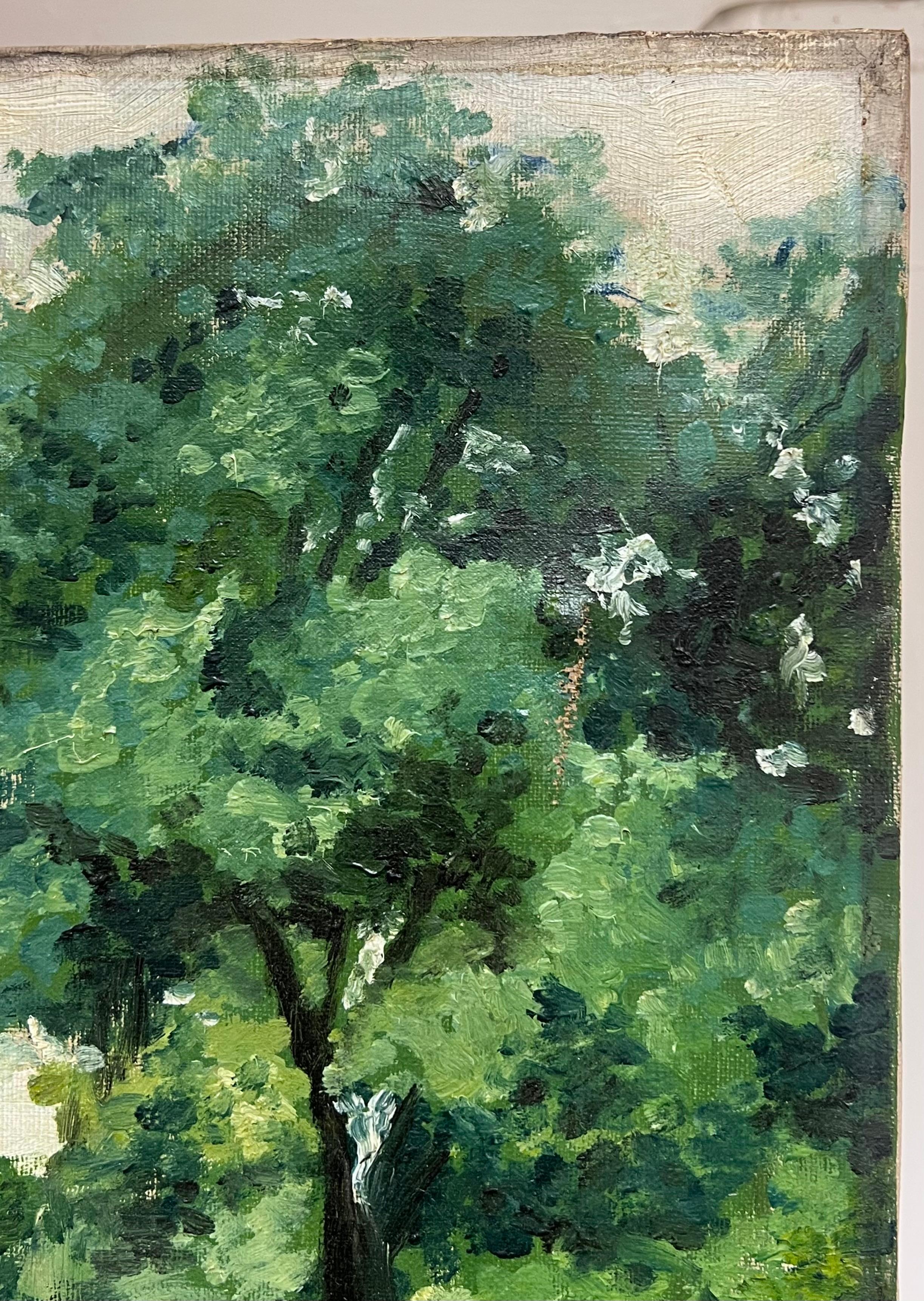 Elegant Figures Country Chateau Park Land Antique French Oil Painting Signed For Sale 5