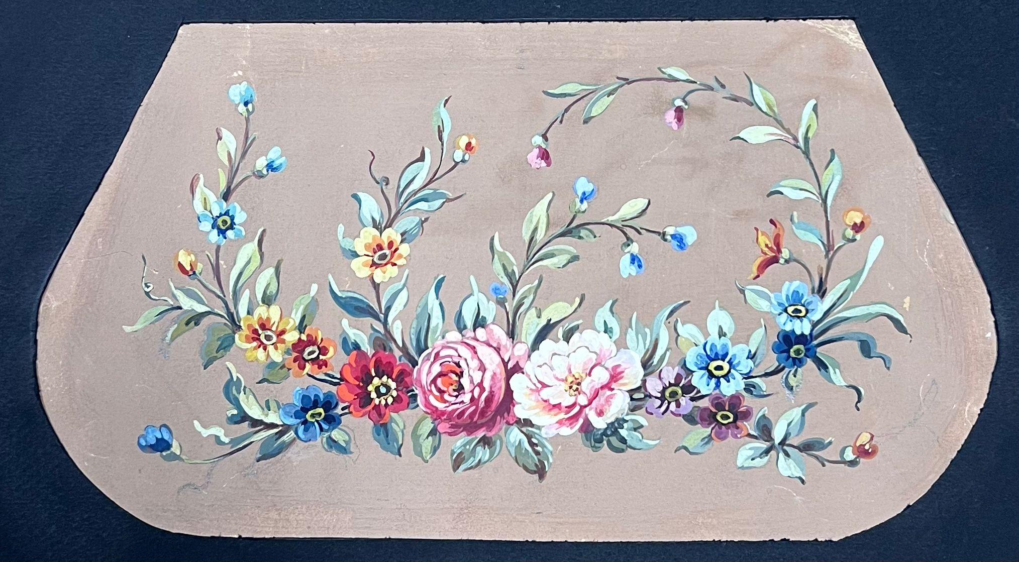 Garland floral élégant avec vignes incurvées et fleurs colorées - Painting de French School