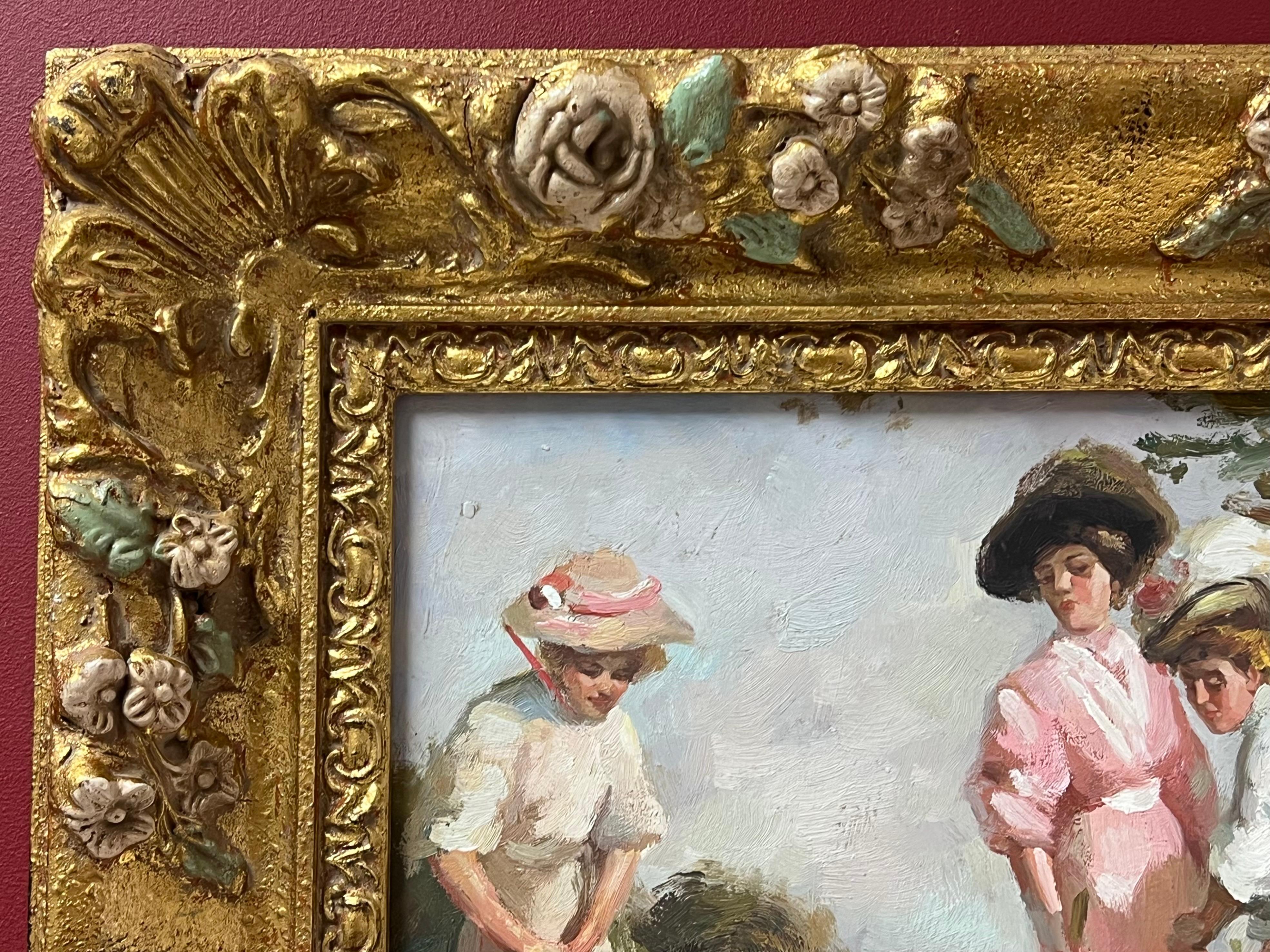 Elegantes Damas Jugando al Croquet Escena de Época Belle Epoque Impresionista Francesa 6