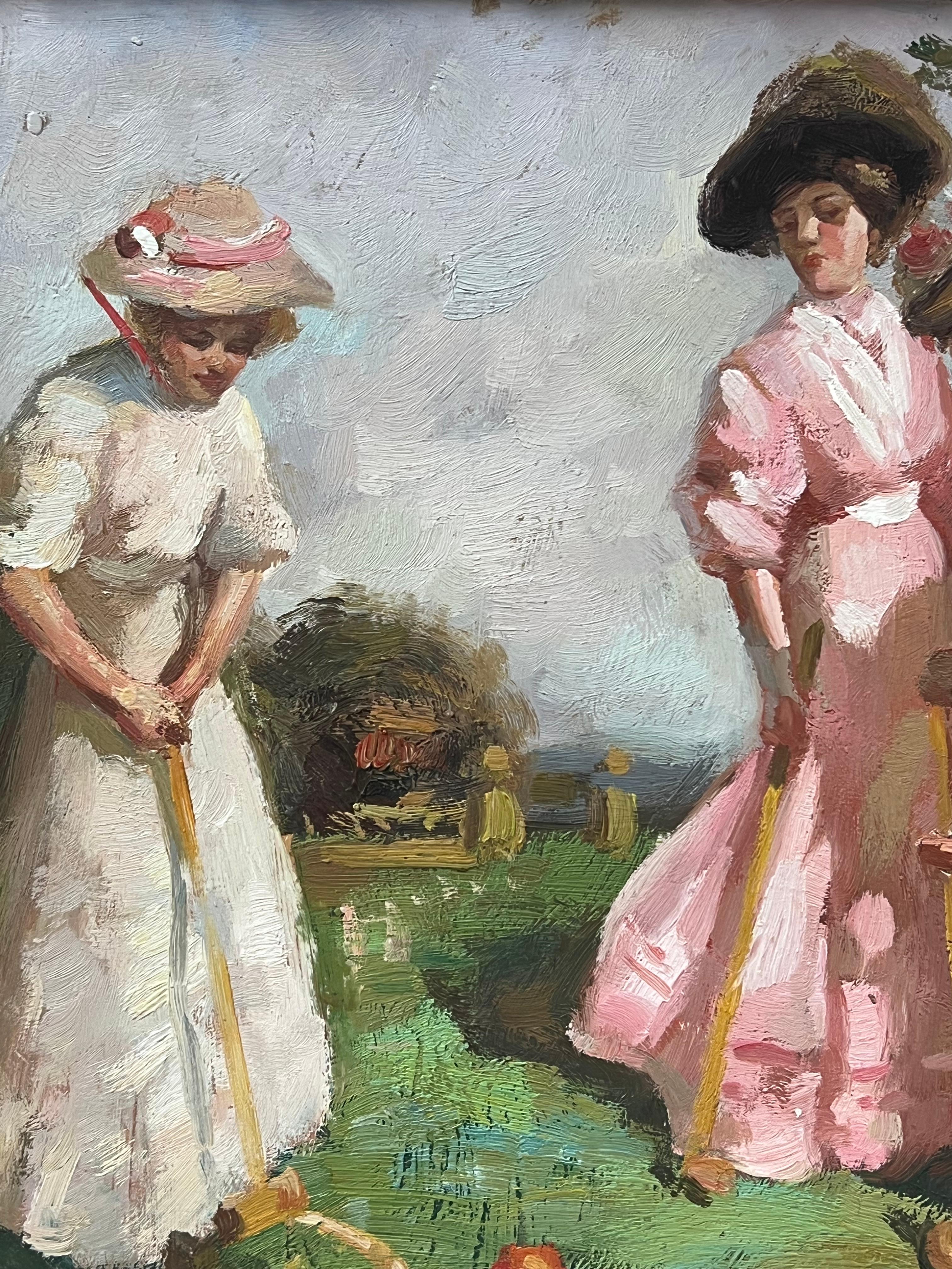 Elegantes Damas Jugando al Croquet Escena de Época Belle Epoque Impresionista Francesa 3