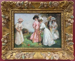 Elegant Ladies Playing Croquet Belle Epoque Period Scene French Impressionist