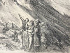 Explorers in the Mountains Evocative Charcoal Sketch Depicting an Alpine Scene
