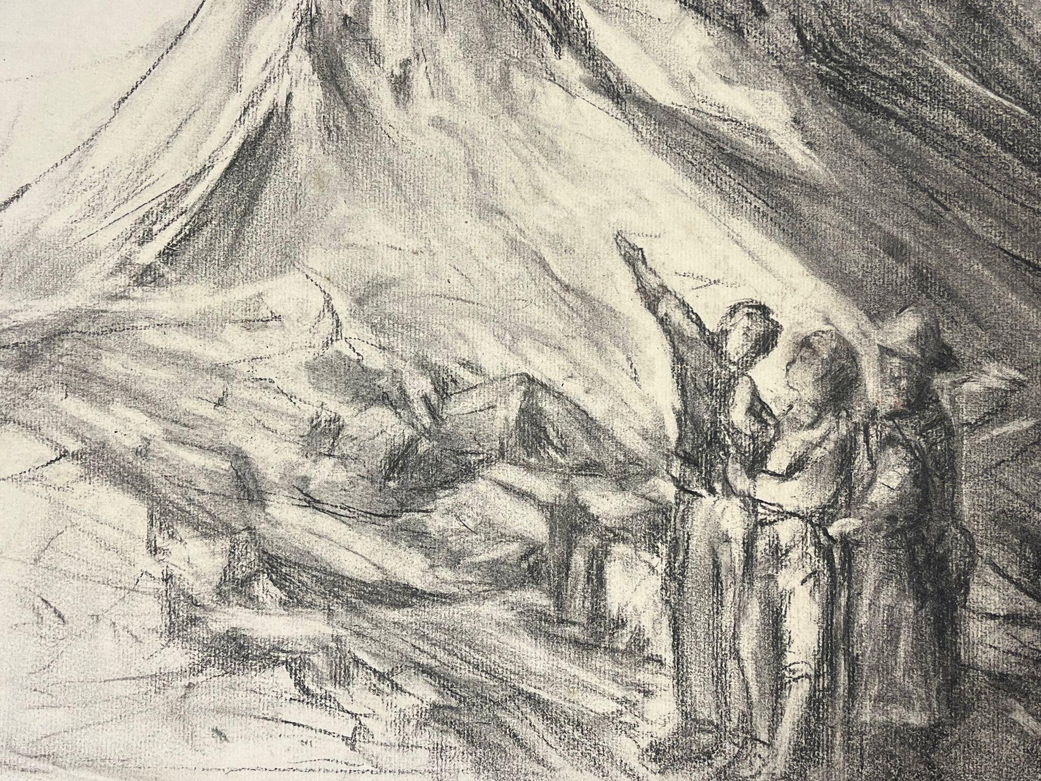 Esploratori in montagna Evocativo schizzo a carboncino raffigurante una scena alpina - Painting Impressionismo di French School