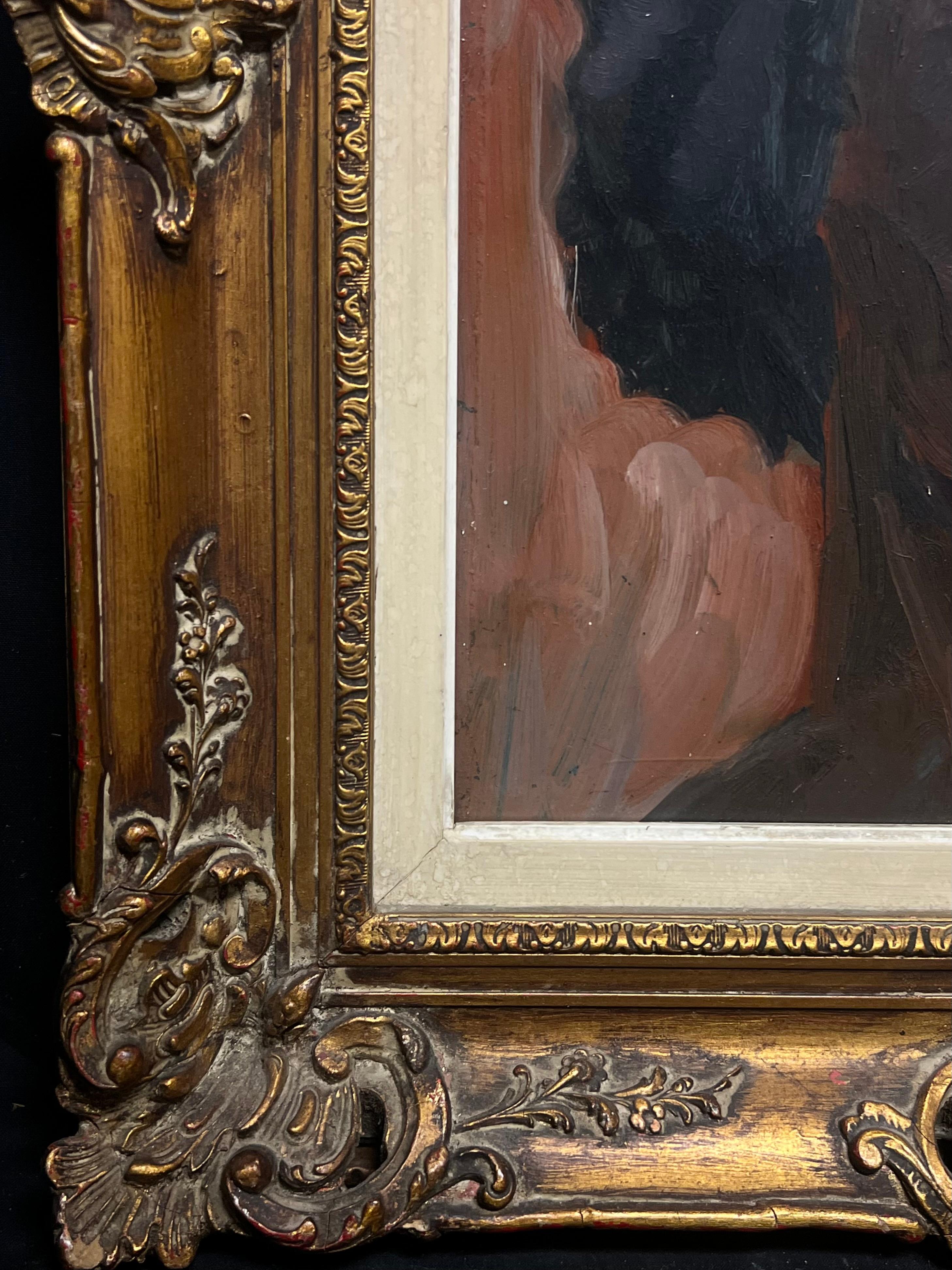 Retrato expresivo 
Francés, mediados del siglo XX
otra imagen verso
óleo sobre tabla, enmarcado
Enmarcado: 23 x 19 pulgadas
Tablero: 16 x 12 pulgadas
Procedencia: colección privada, sur de Francia
Estado: el marco tiene algunos daños menores, pero