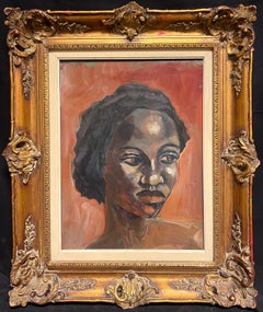 Expresivo retrato francés de mujer de mediados de siglo con marco dorado ornamentado